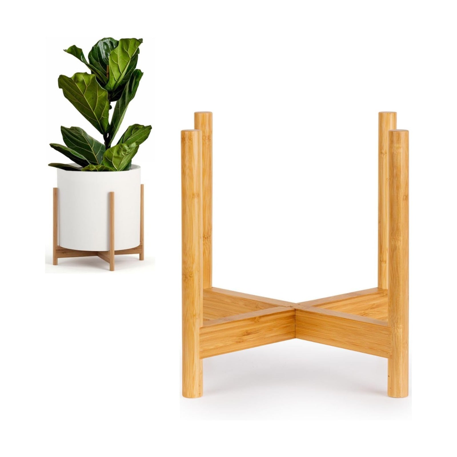 Fox & Fern Mid Century Plant Stands for Indoor Planters, Bamboo, 14.9 Inch | Plug In Design, Holds 200 lbs, Two High