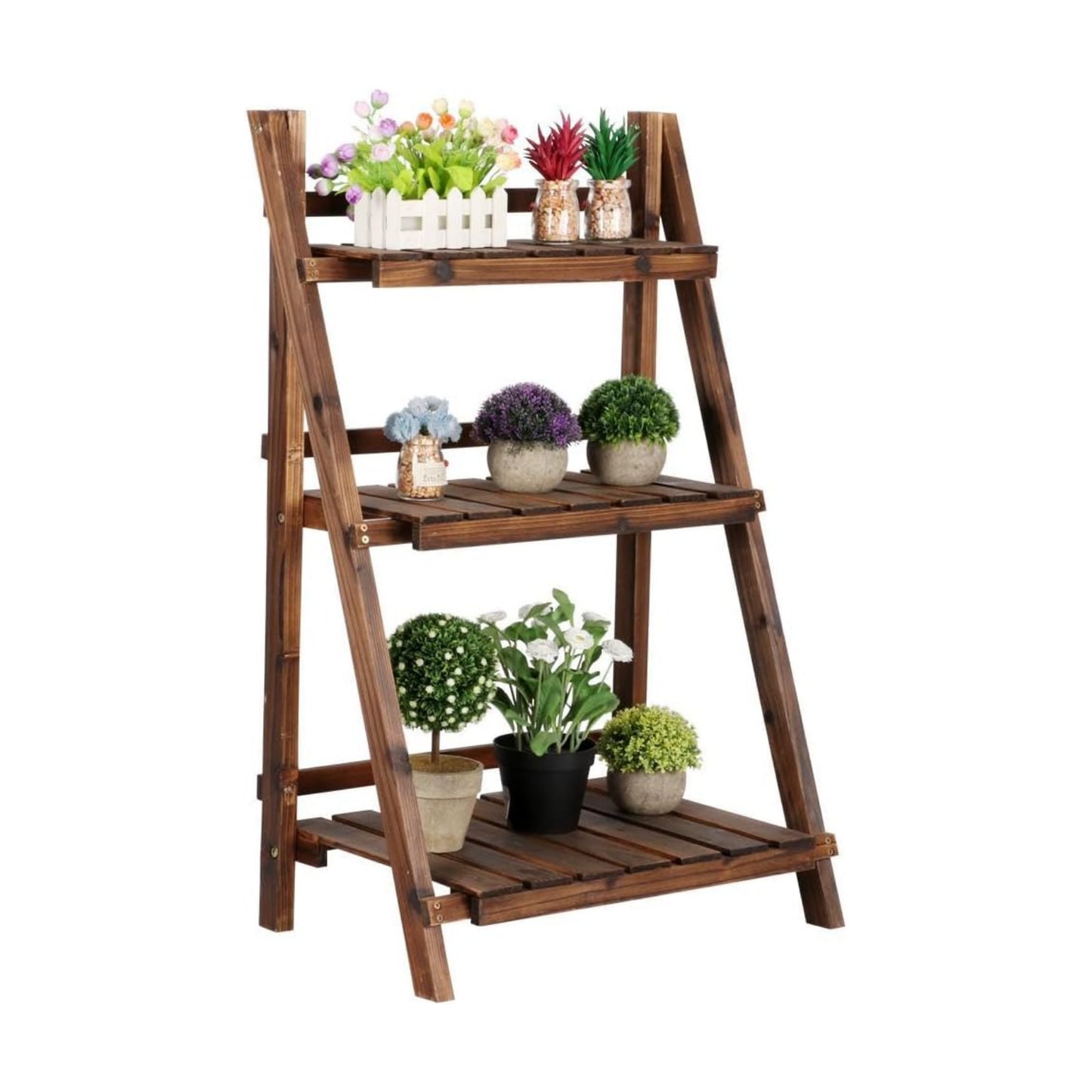 Yaheetech Wooden Plant Stand, 3-Tier Foldable Ladder Shelf, Indoor Outdoor | 23.6 x 15 x 36.6 in Plant Ladder for Pots