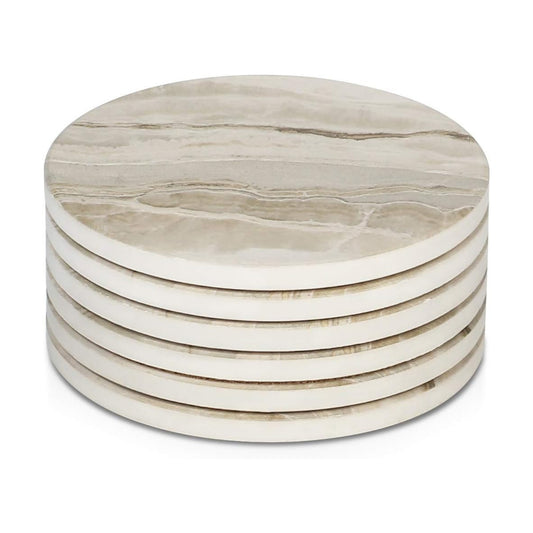 Marble Style Ceramic Stone Coaster for Drink Tabletop Protection / Beige Marble / Set of 6