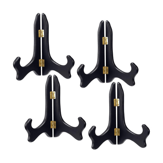 Tatuo 4 Packs Wooden Display Stand Plate Holder Easels, black, 6 Inch | Decorative Plate Stands, Sturdy Wooden, Display