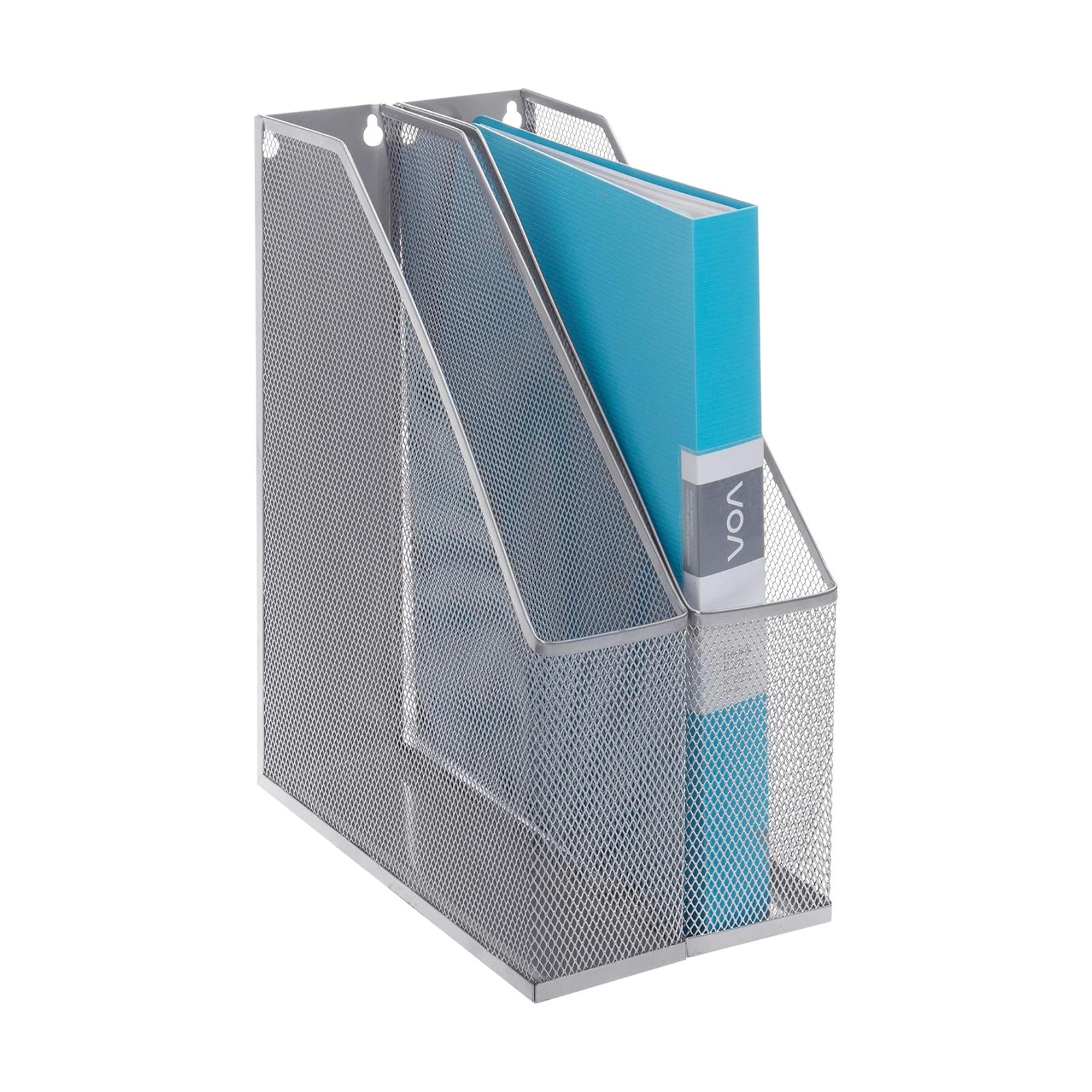 MyGift Silver Wire Mesh Document Holder, Wall Mounted or Desktop Magazine and File Rack, Set of 2