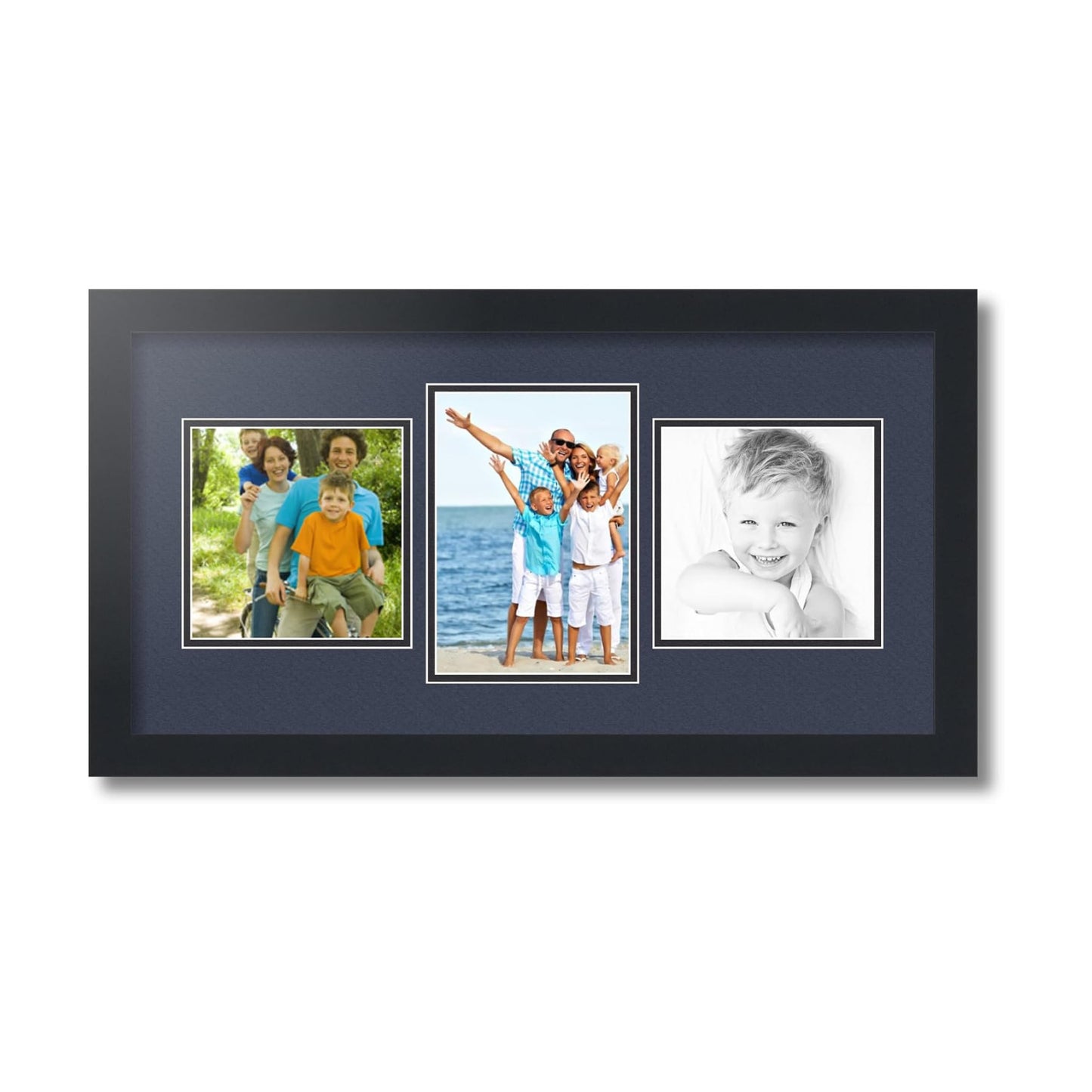 ArtToFrames Collage Photo Frame Double Mat with 1-5.5x8 and 2-6x6 Openings with Satin Black Frame and Blue Jay mat.