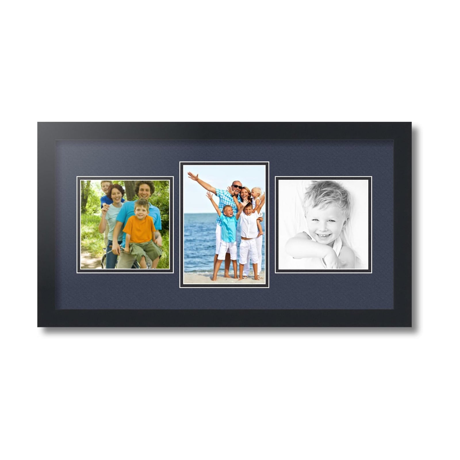 ArtToFrames Collage Photo Frame Double Mat with 1-5.5x8 and 2-6x6 Openings with Satin Black Frame and Blue Jay mat.