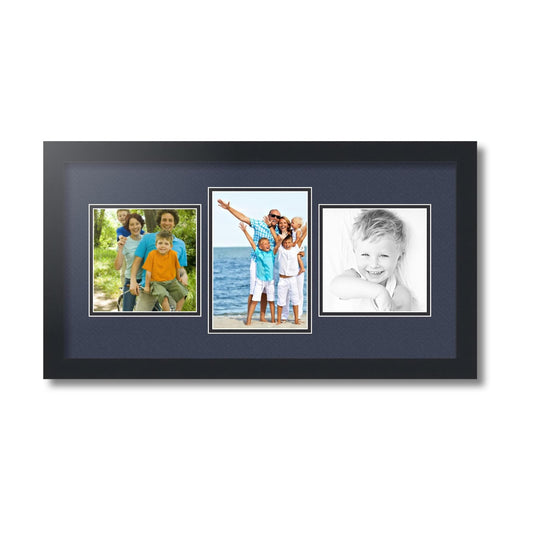 ArtToFrames Collage Photo Frame Double Mat with 1-5.5x8 and 2-6x6 Openings with Satin Black Frame and Blue Jay mat.