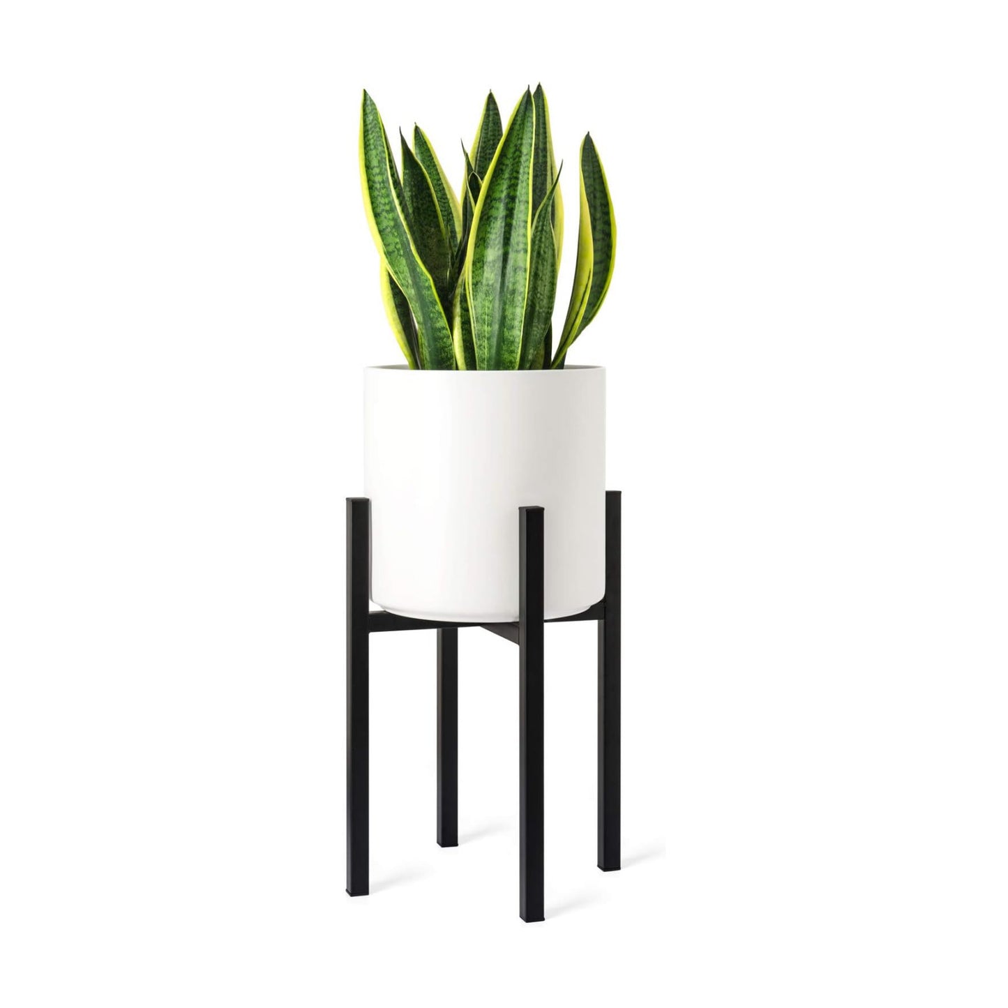 Mkono Plant Stand Indoor, Tall Metal Flower Pot Holder, Fit 8-10” Pot Black | Modern Style, Non-slip Foot Pads, Stable