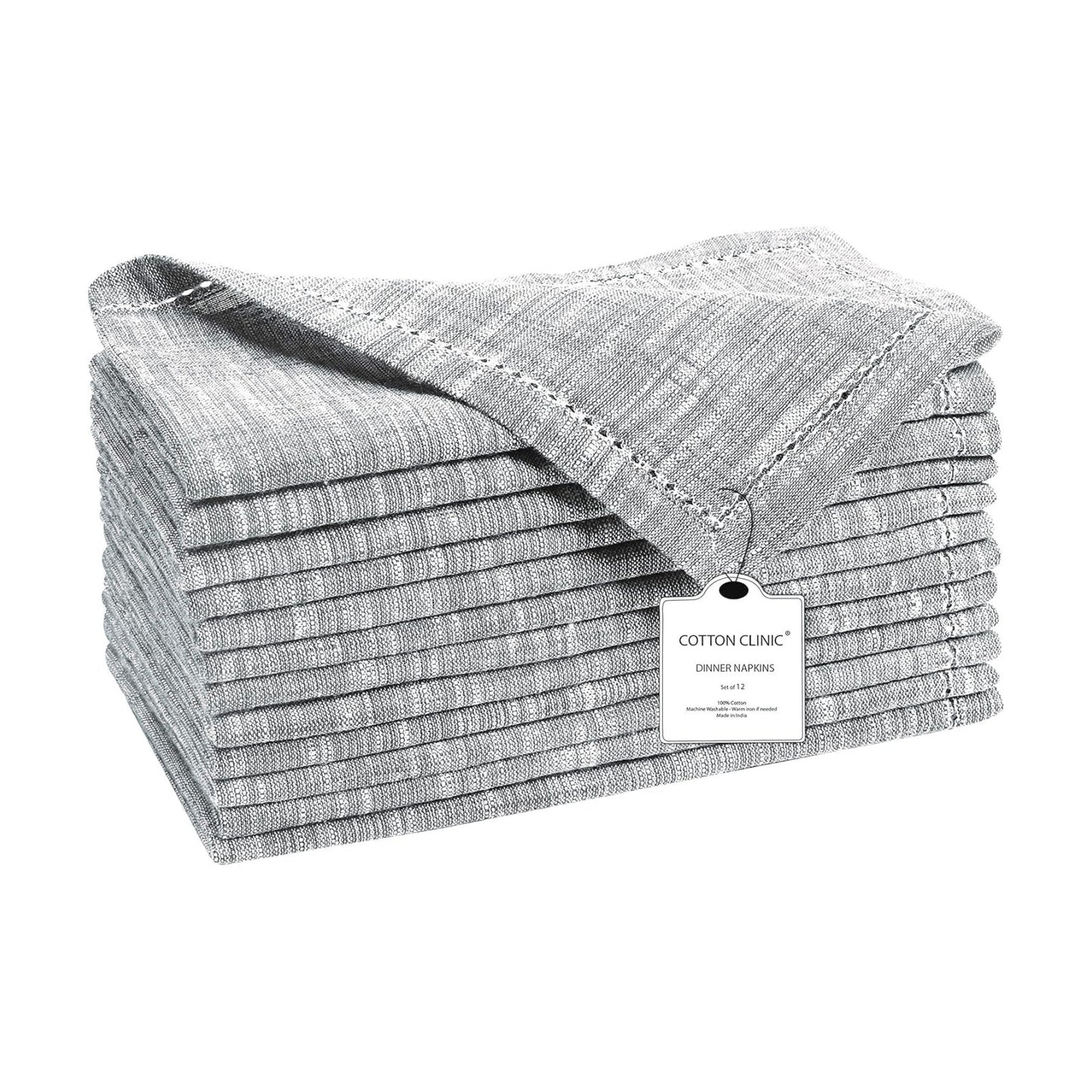 12 Pack Farmhouse Style Slub Textured 18x18 Cloth Dinner Napkins, 100% Cotton for Everyday Use and Events - Soft and
