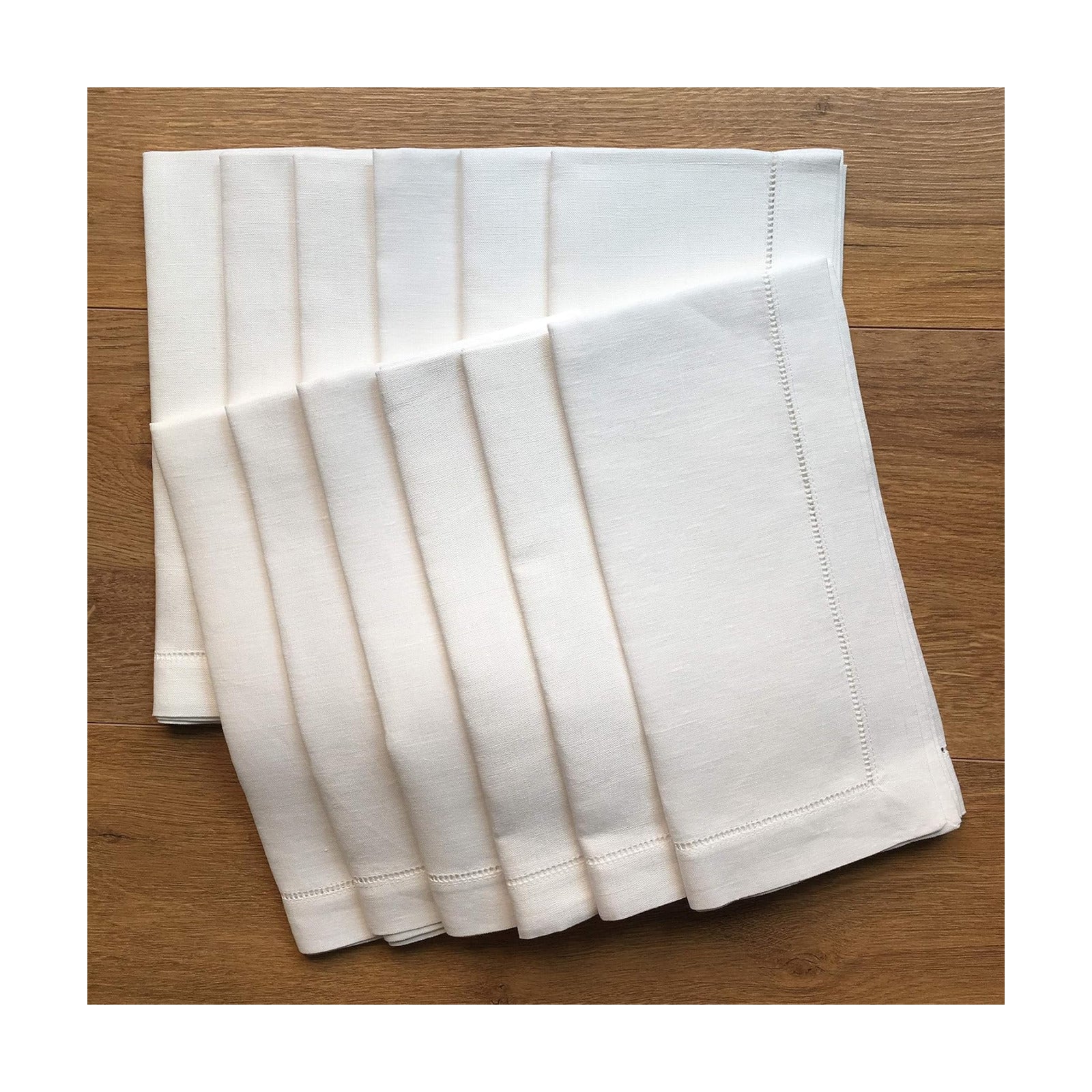 White Linen Hem Stitch Dinner Napkins - Set of 12 20"x20"-Ladder Hem Stitch 100% Linen Cloth Napkins-Super Value Bulk