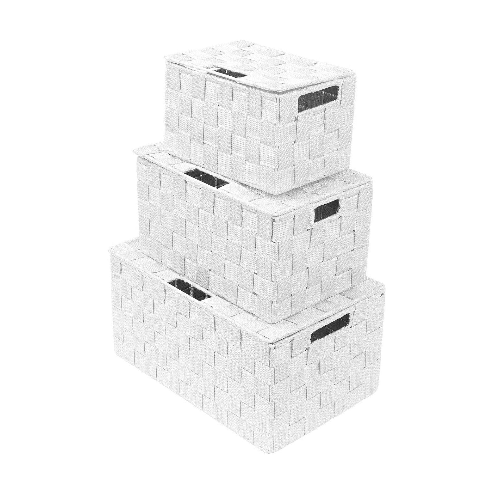 Hand-Woven Storage Baskets / Lid Bins / White / Set of 3