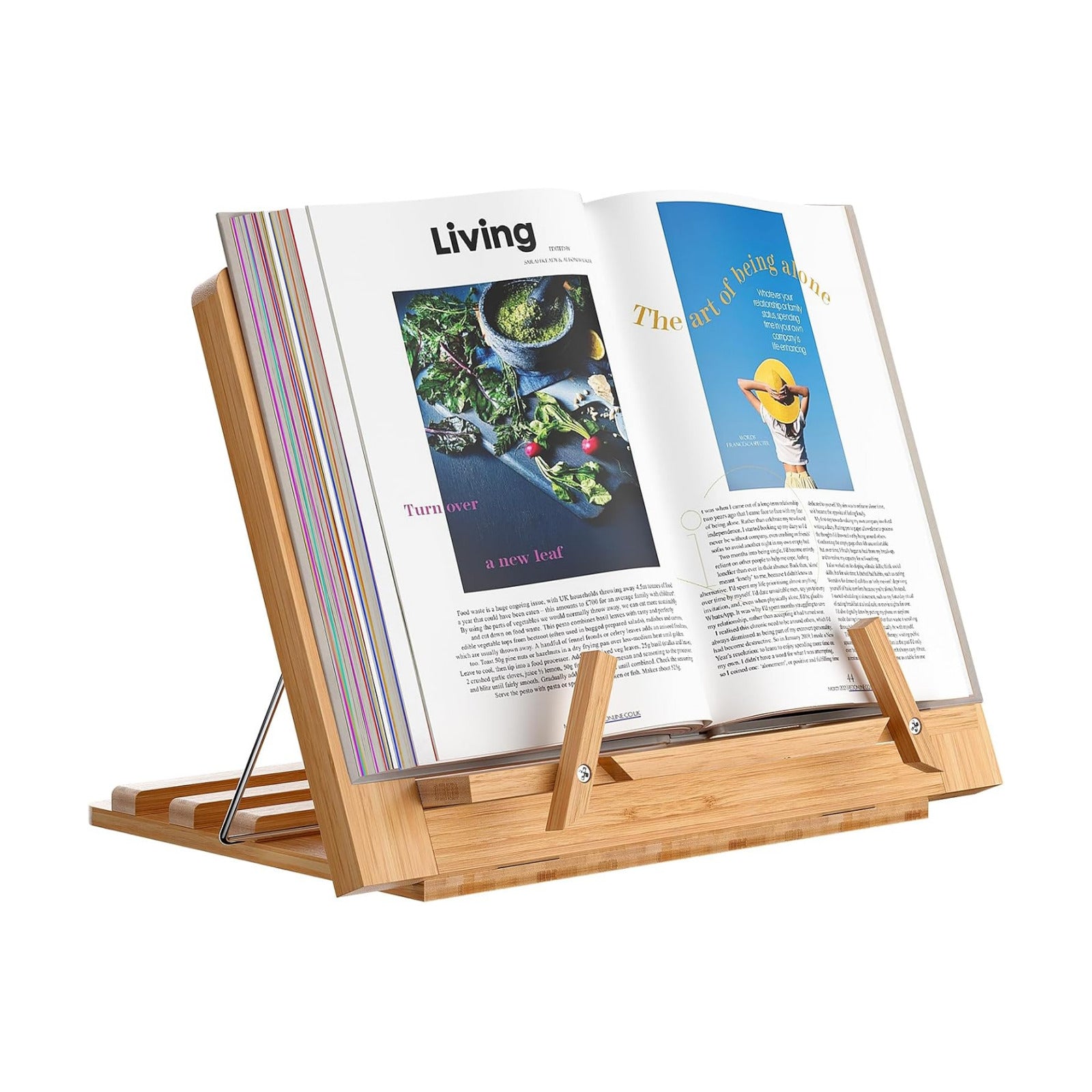 Wooden Desktop Book Stands, Adjustable Book Stand for Reading | Pezin & Hulin Cook Book Holder Seat, Bamboo Foldable