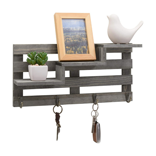 Wall Mounted Vintage Gray Wood Entryway Key Holder Rack and Wall Decor / Grey