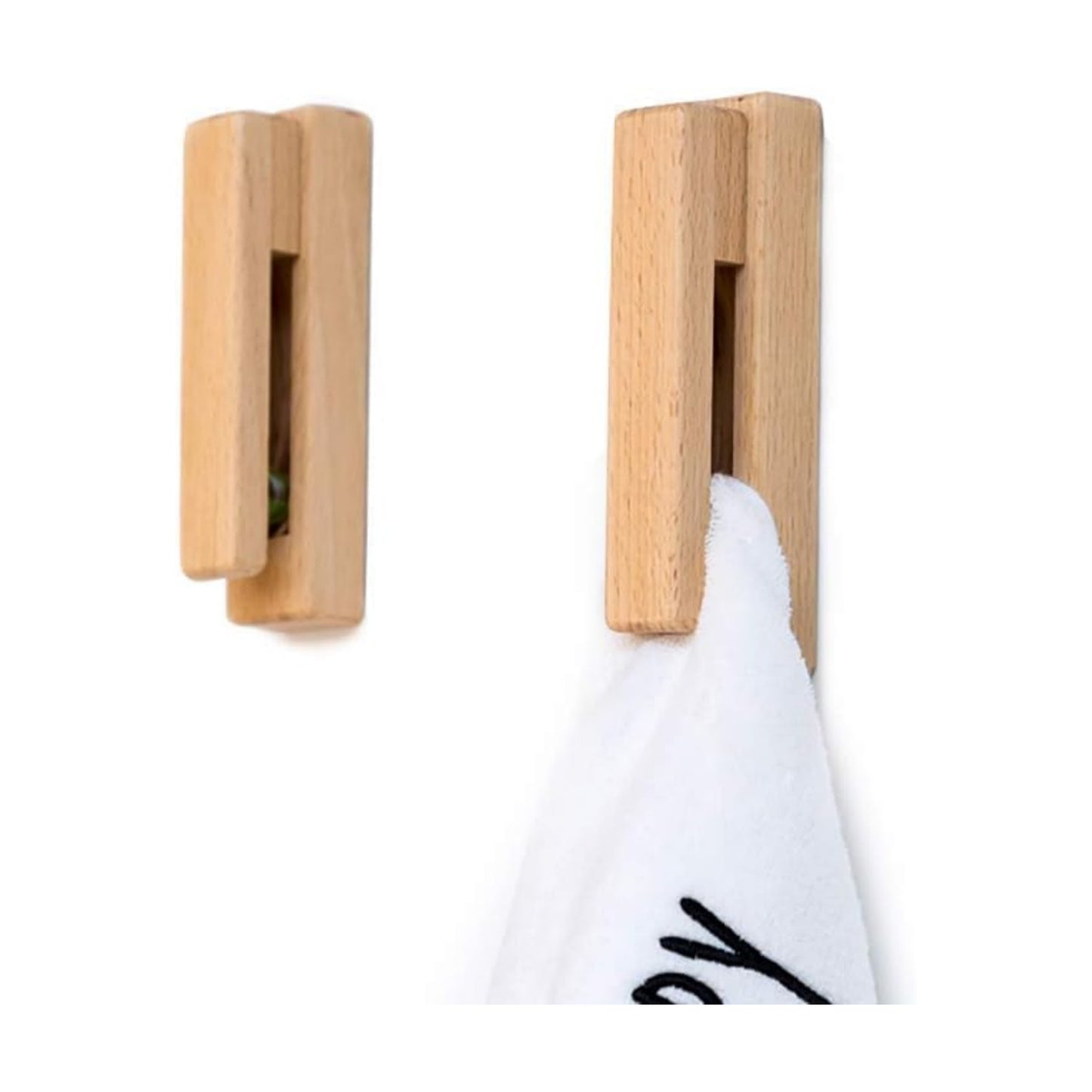 Wood Towel Hooks -Set of 2 Self Adhesive Vintage Towel Holder Wooden Wall Mounted Towel Racks for Bathroom and Kitchen