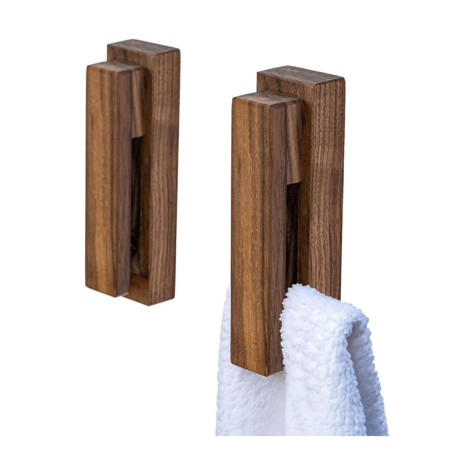 Wood Towel Hooks -Set of 2 Self Adhesive Vintage Towel Holder Wooden Wall Mounted Towel Racks for Bathroom and Kitchen