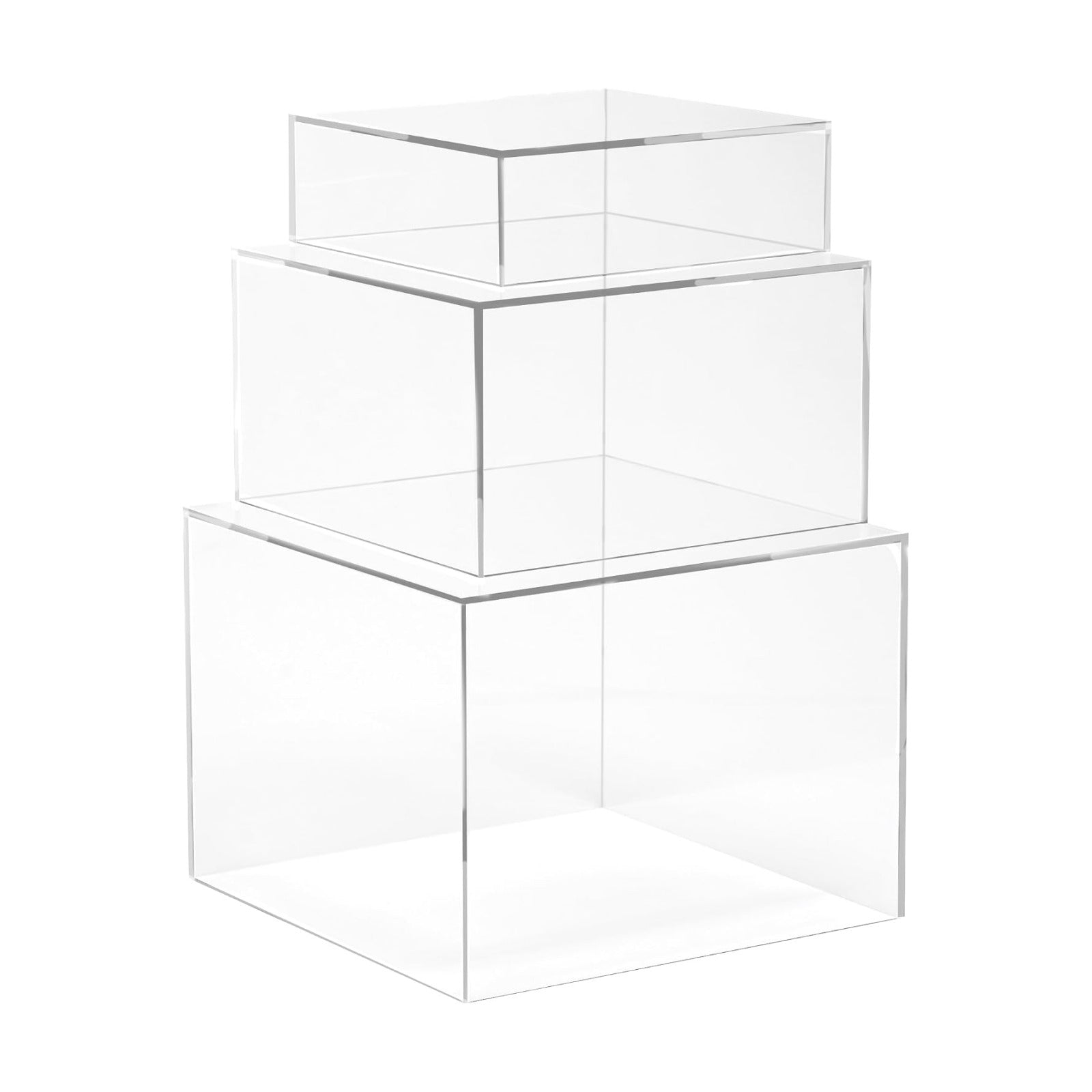 Red Co. Set of 3 Crystal Clear Acrylic Cube Display Nesting Risers with Hollow Bottoms, Transparent