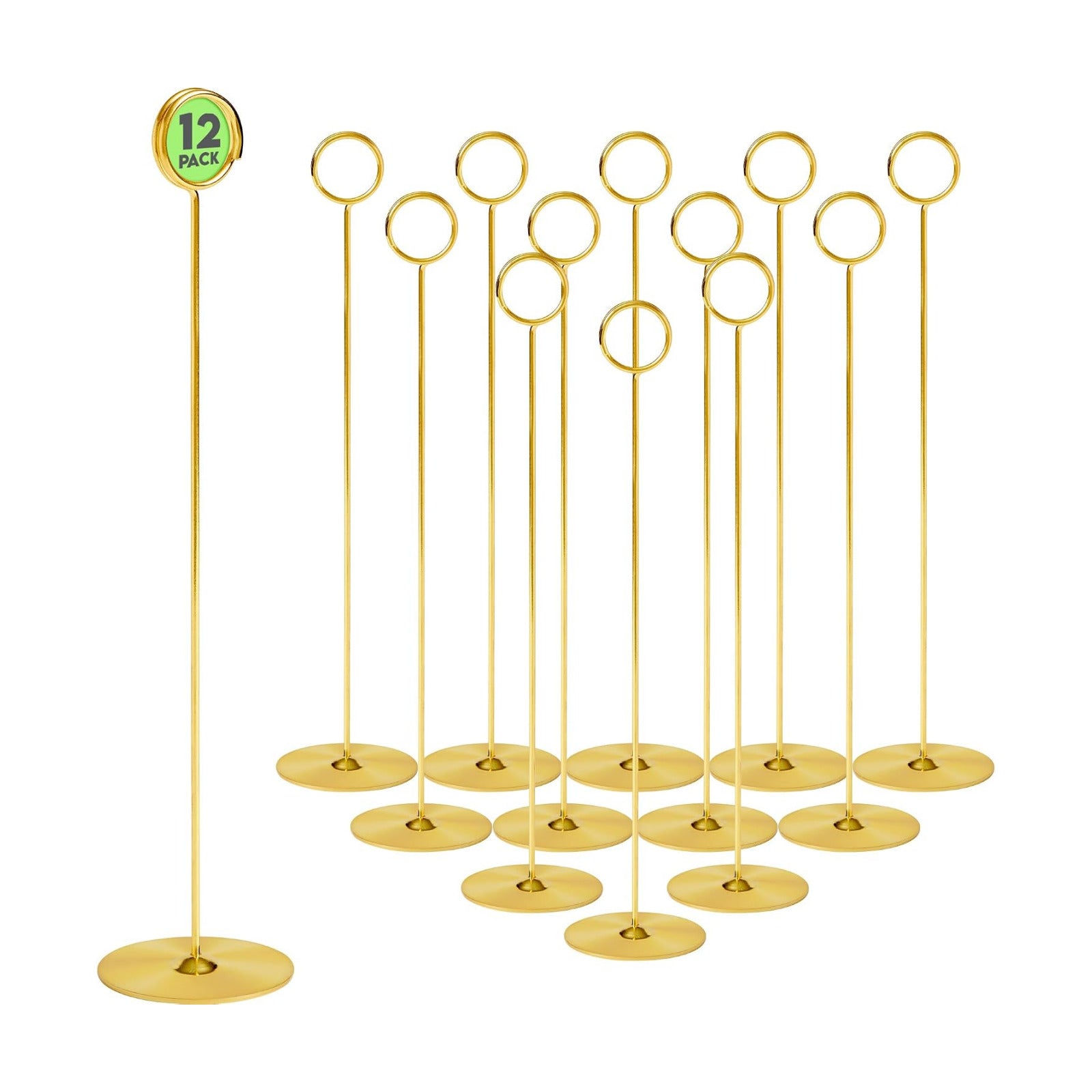 Table Number Holders Stands 12 pk, Gold Metal Place Card Holders 12in Tall | Recipe Card Holder, Gold Menu Clip Holder