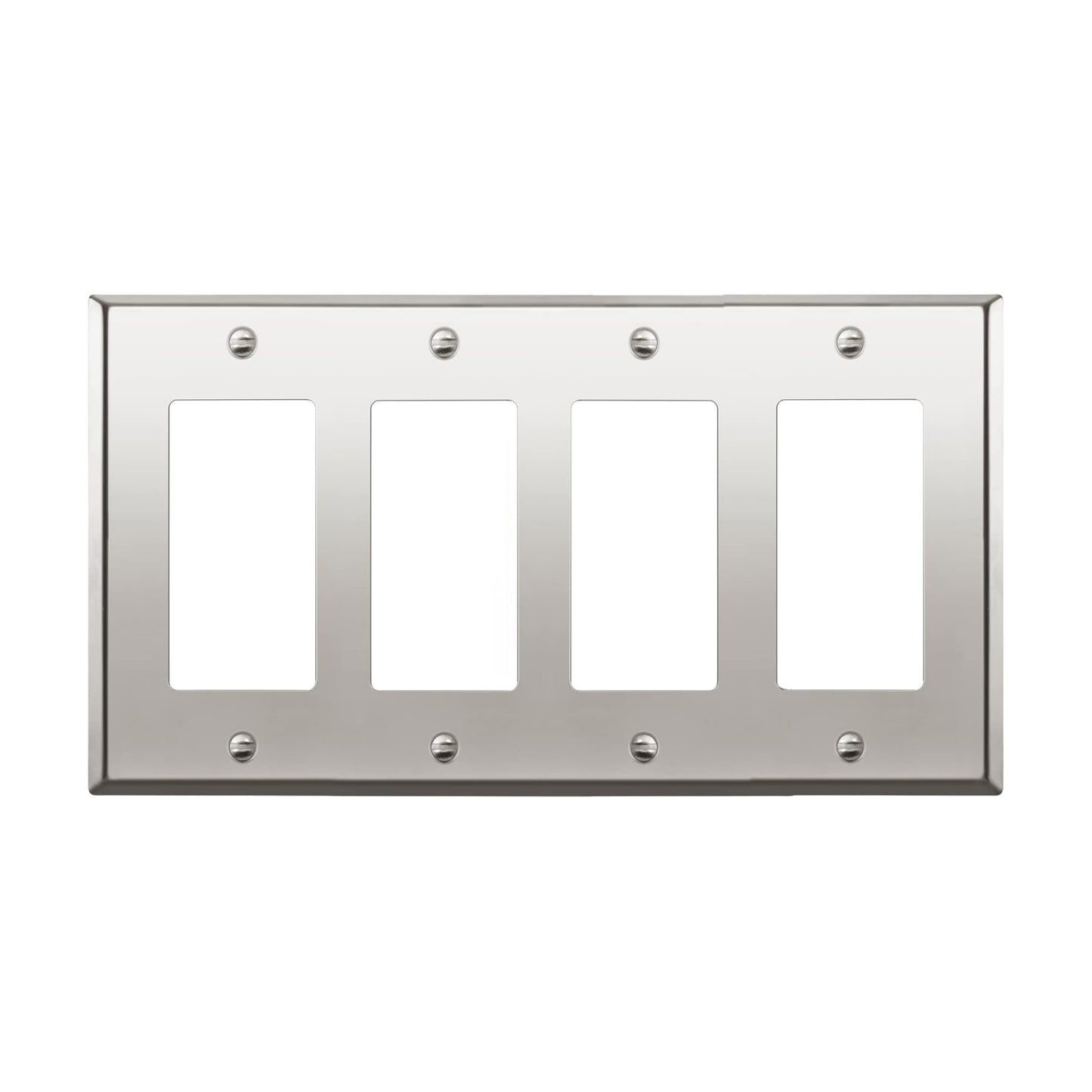 ENERLITES Decorator Switch Metal Wall Plate, 4-Gang Polished Chrome, Silver | Fits quad decorator switches; Rust-proof