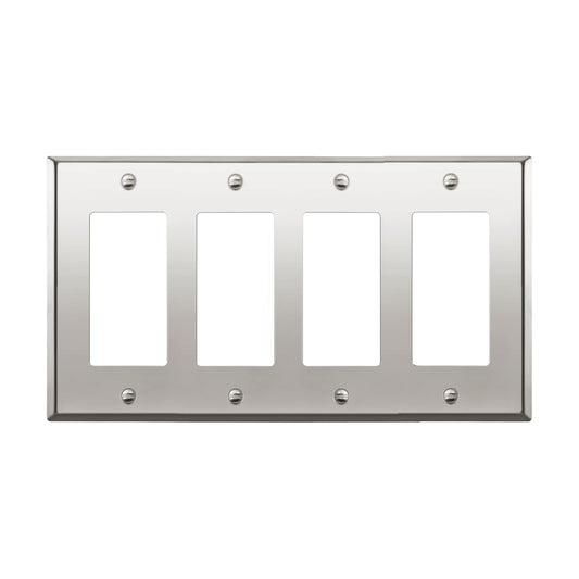 ENERLITES Decorator Switch Metal Wall Plate, 4-Gang Polished Chrome, Silver | Fits quad decorator switches; Rust-proof