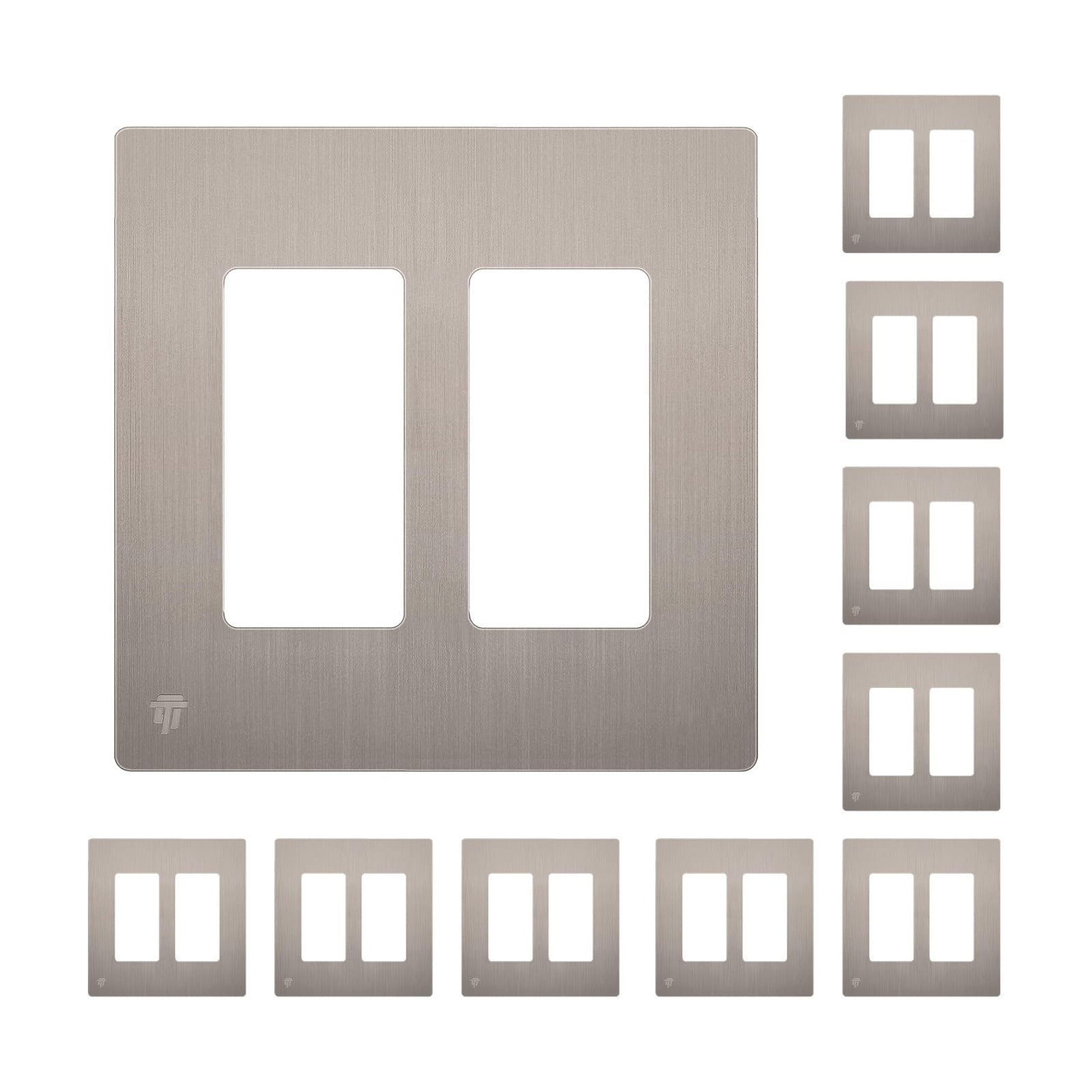 ENERLITES 2-Gang Brushed Nickel Screwless Decorator Wall Plate Outlet Cover | 10 Pack, Size 4.68" x 4.73", Fits light