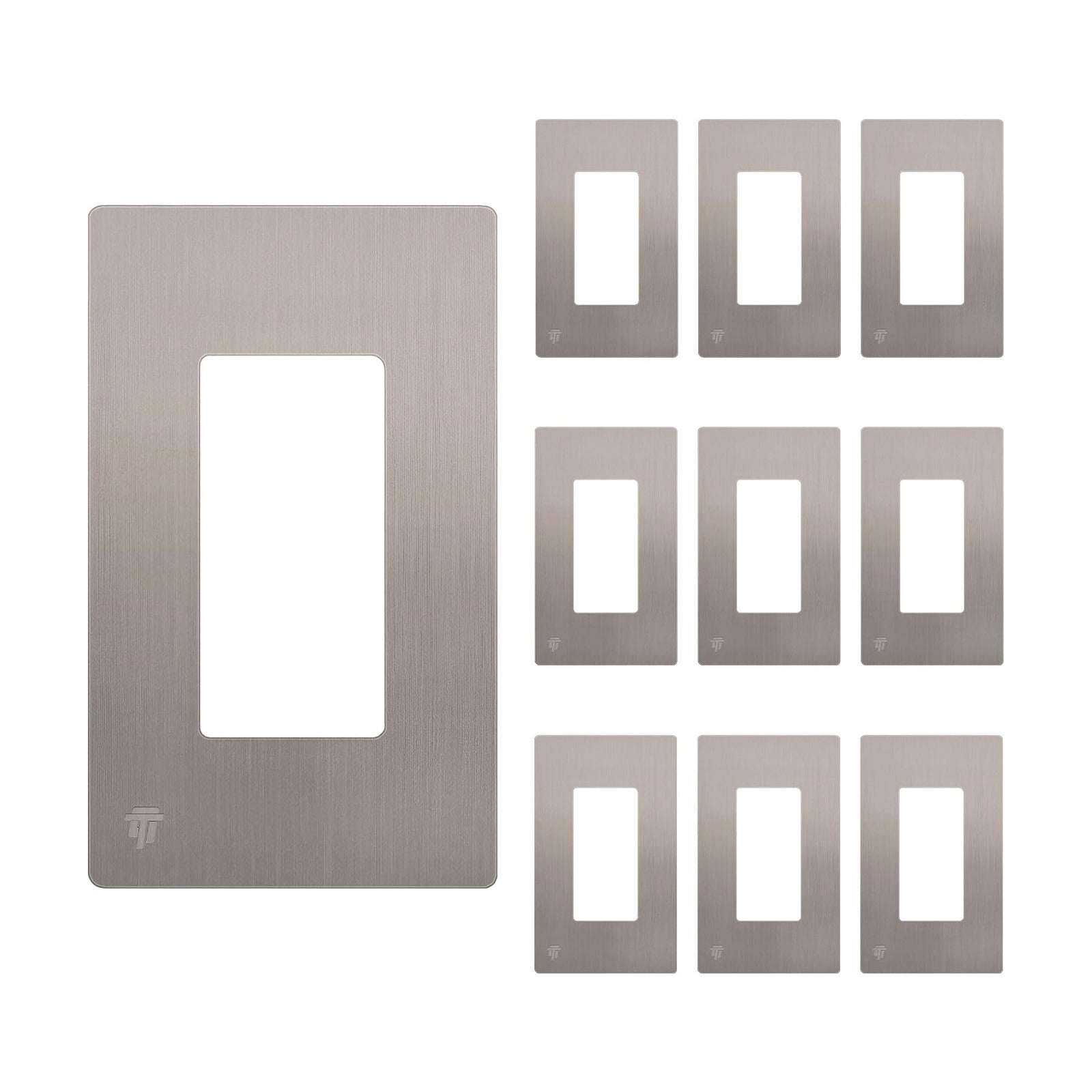 ENERLITES 1-Gang Brushed Nickel Screwless Decorator Wall Plate Outlet Cover | 10 Pack, Size 4.68" x 2.93", Fits light