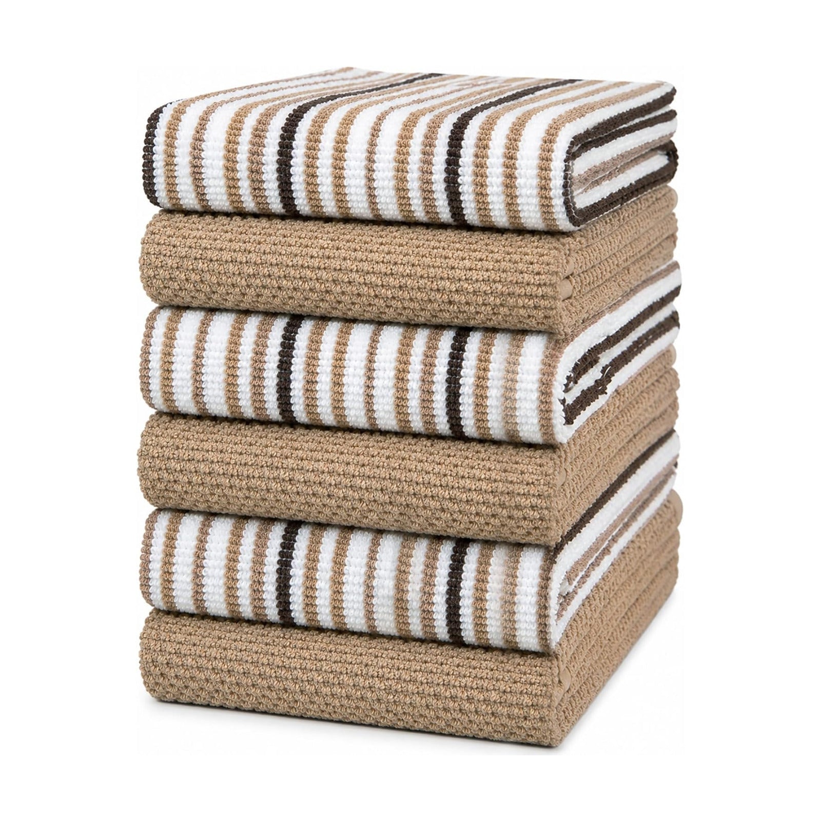 Bumble Kitchen Towels 6 Pack 100% Cotton 16"x26" - Tan | 430 GSM Soft Kitchen Hand Towels with Hanging Loop, Highly