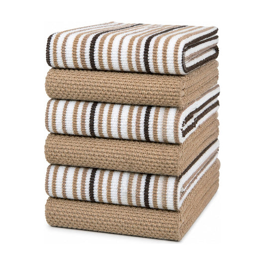Bumble Kitchen Towels 6 Pack 100% Cotton 16"x26" - Tan | 430 GSM Soft Kitchen Hand Towels with Hanging Loop, Highly