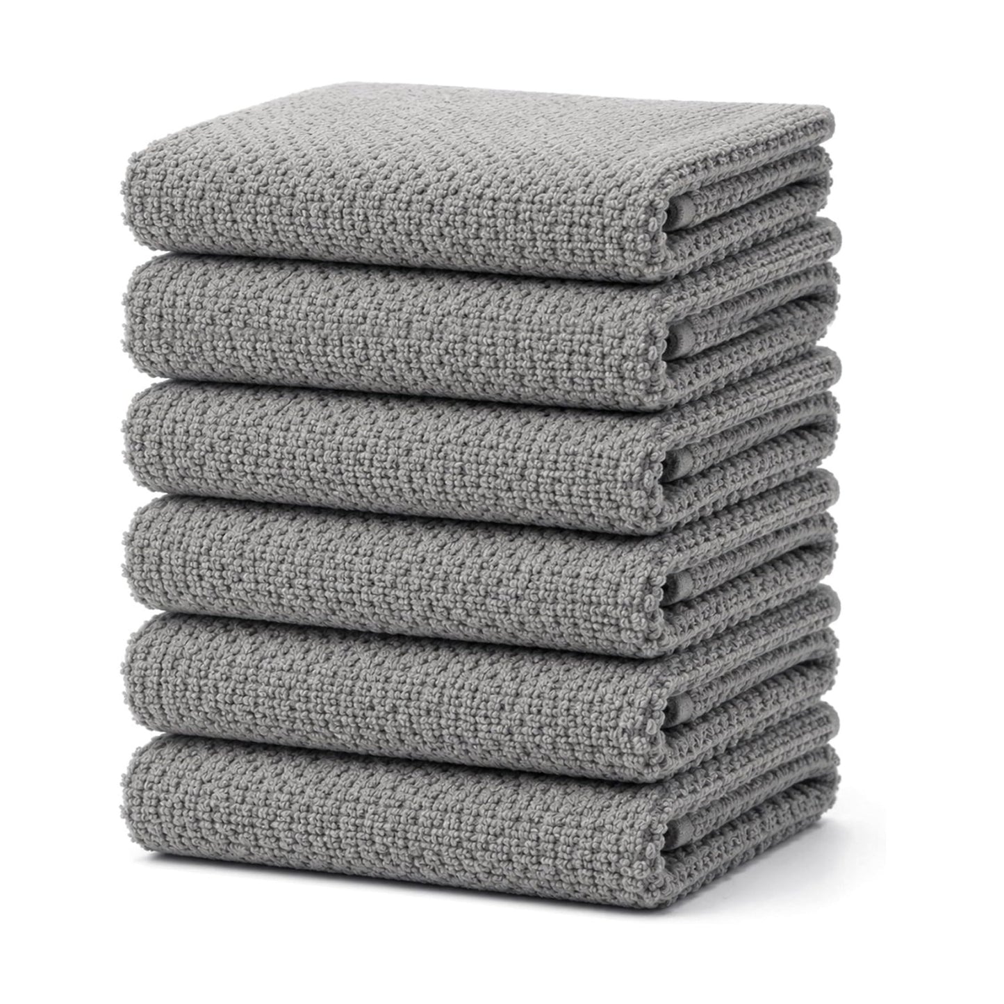 Bumble Kitchen Towels 6 Pack 100% Cotton 16"x26" - Grey Solid | 430 GSM Soft Kitchen Hand Towels with Hanging Loop