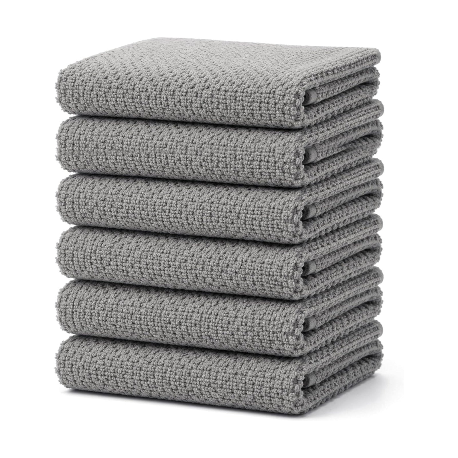 Bumble Kitchen Towels 6 Pack 100% Cotton 16"x26" - Grey Solid | 430 GSM Soft Kitchen Hand Towels with Hanging Loop