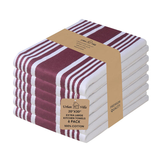 Urban Villa Kitchen Towels Cotton Dish Towels 20”x30” (Set of 6) Wine Wht