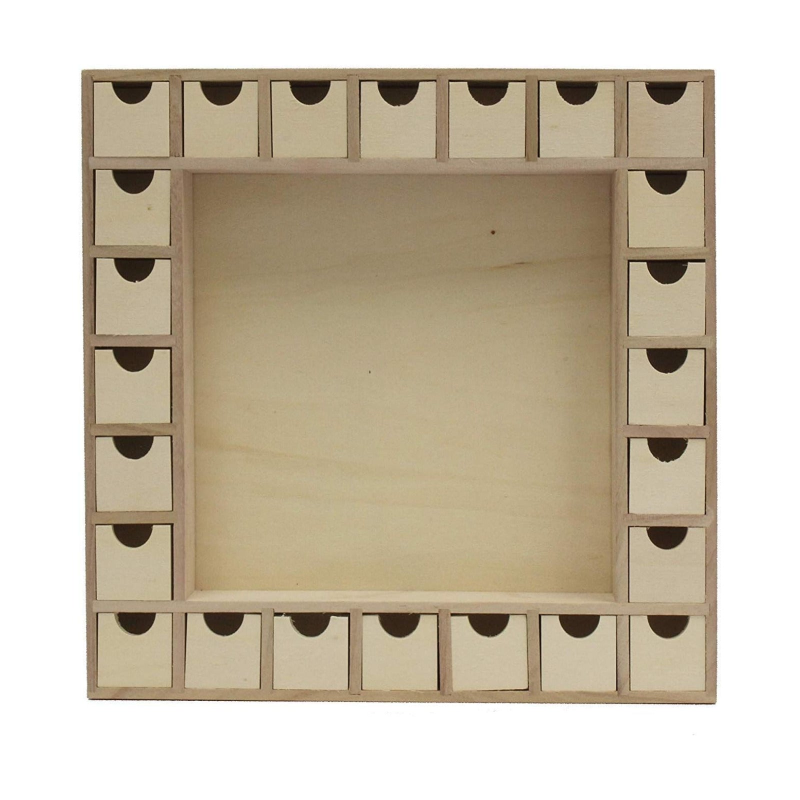 Creative Hobbies 13 Inch Christmas Advent Calendar Shadow Box - Pre Assembled with Removable Drawers - Unfinished Wood