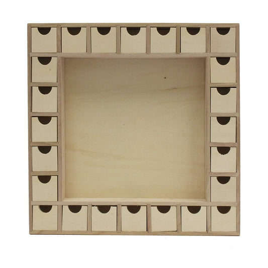 Creative Hobbies 13 Inch Christmas Advent Calendar Shadow Box - Pre Assembled with Removable Drawers - Unfinished Wood