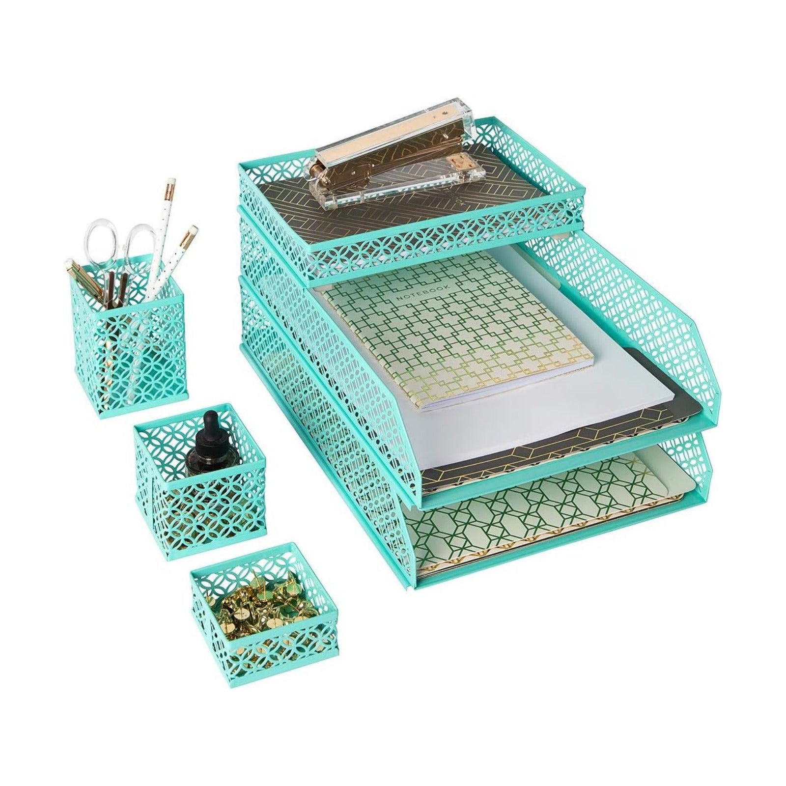 BLU MONACO | Aqua Desk Organizer Set for Women 6 Piece | Mail Sorter Organizer Countertop with Letter Sorter for Desk