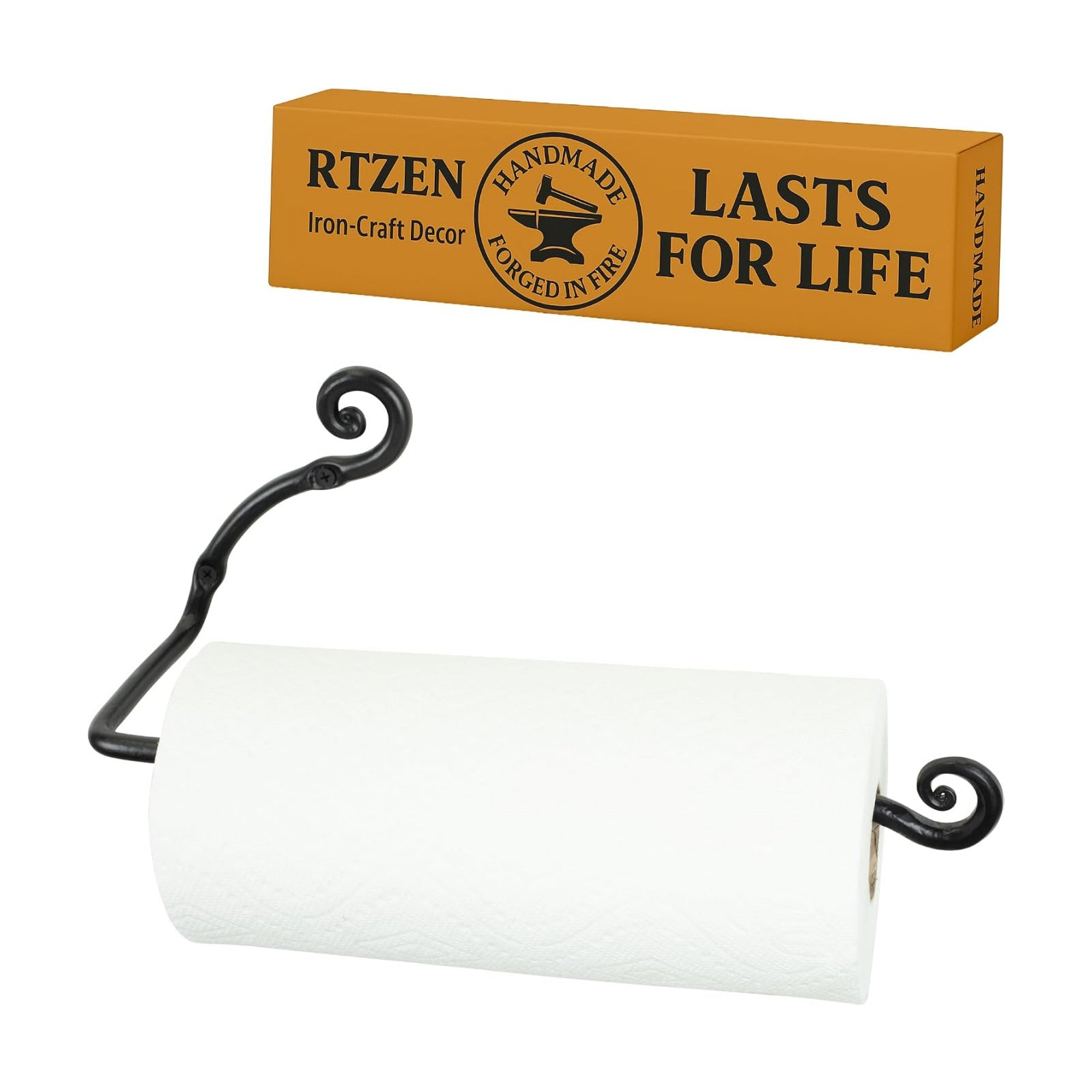 Horizontal Black Paper Towel Holder, Stylish Home Accent Countertop | Handcrafted, Rustic Metal, Decorative Wrought