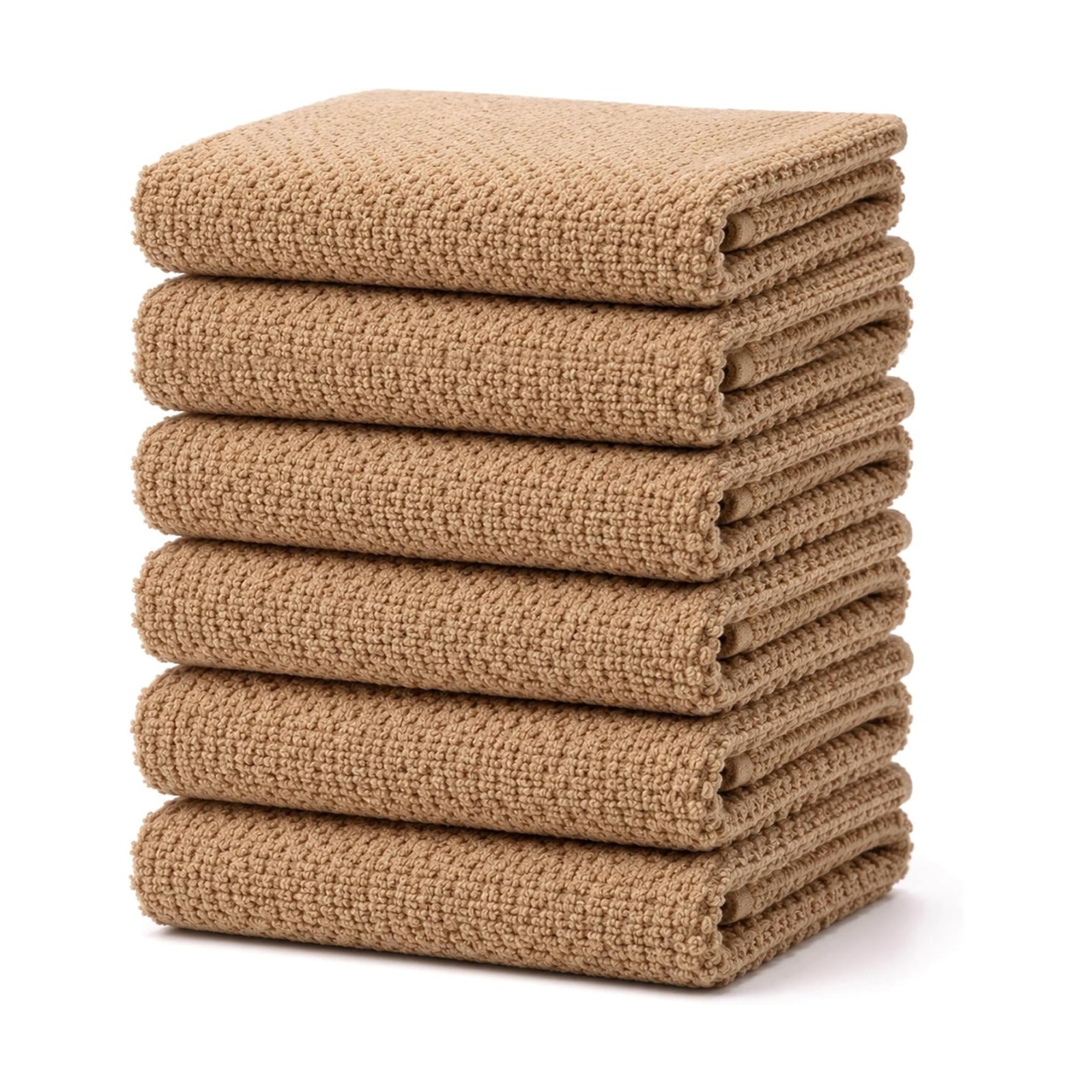 Bumble Kitchen Towels 6 Pack 100% Cotton 16"x26" - Tan Solid | 430 GSM Soft Kitchen Hand Towels with Hanging Loop
