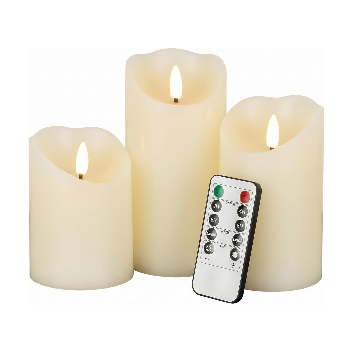 VENTA Set of 3 Warm Ivory Pillar Candles | Real Wax Battery Operated Candles with Flickering Flame | Timeless