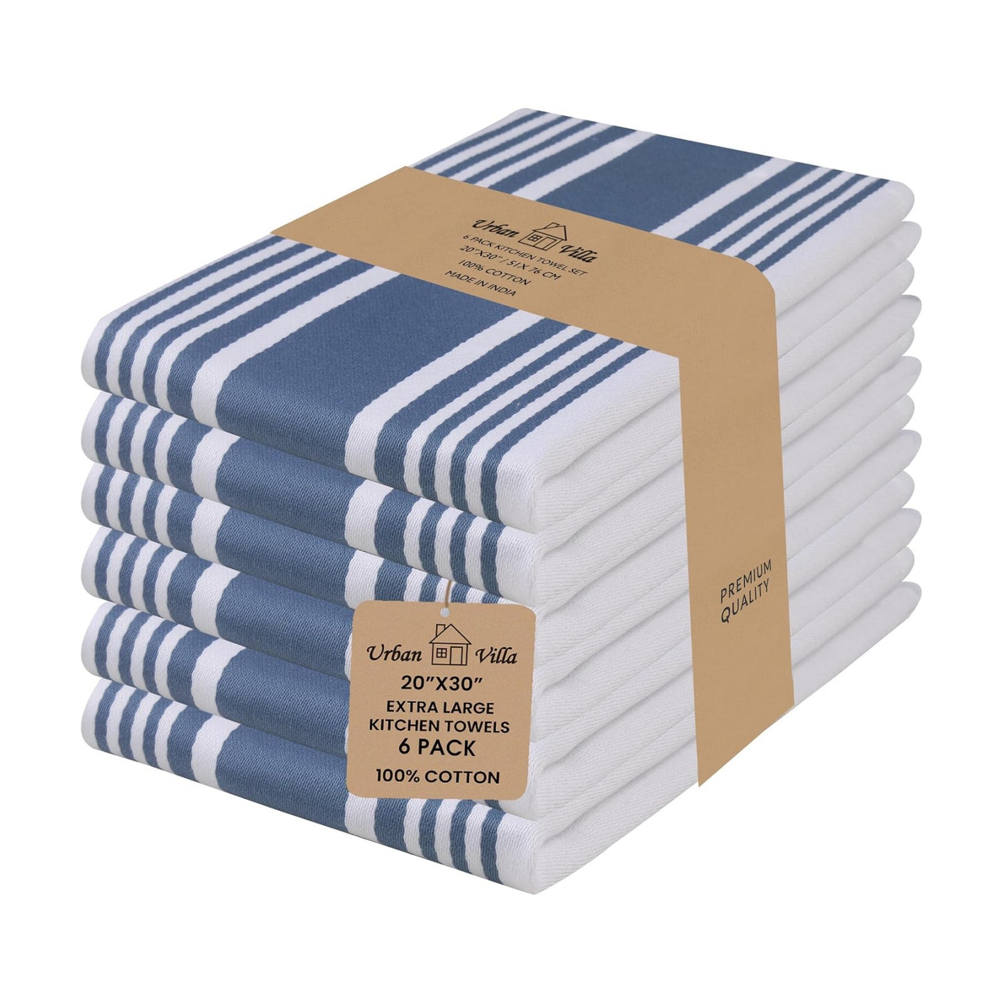 Urban Villa Kitchen Towels 100% Cotton Dish Towels for Kitchen (Set of 6) 20”x30” Dish Cloths Highly Absorbent Kitchen