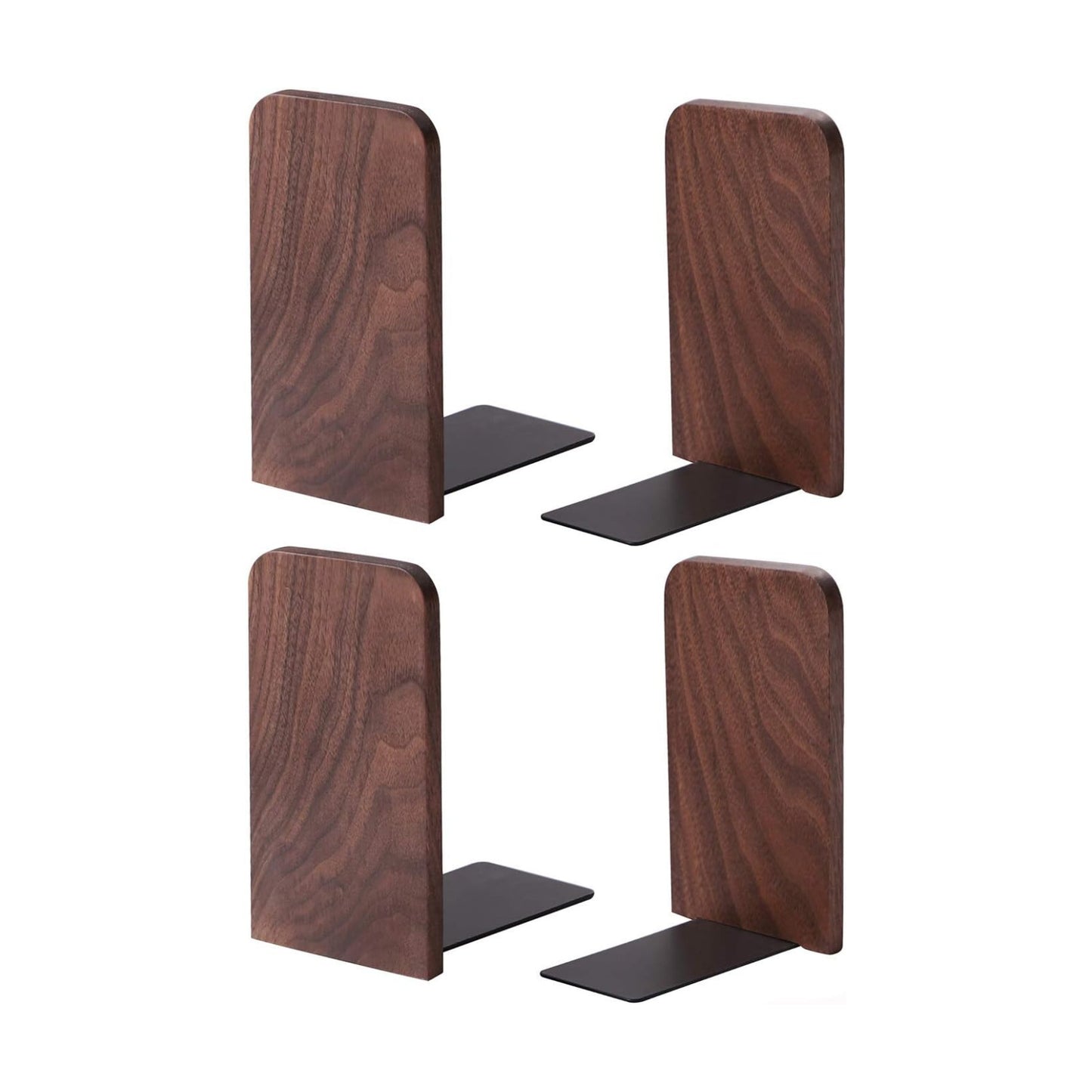 muso wood Walnut Book Ends for Shelves, 2 Pairs | Non-Slip Bookends, Heavy Duty Wooden Bookend, Suitable for Books &