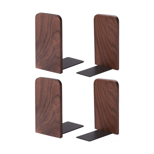 muso wood Walnut Book Ends for Shelves, 2 Pairs | Non-Slip Bookends, Heavy Duty Wooden Bookend, Suitable for Books &