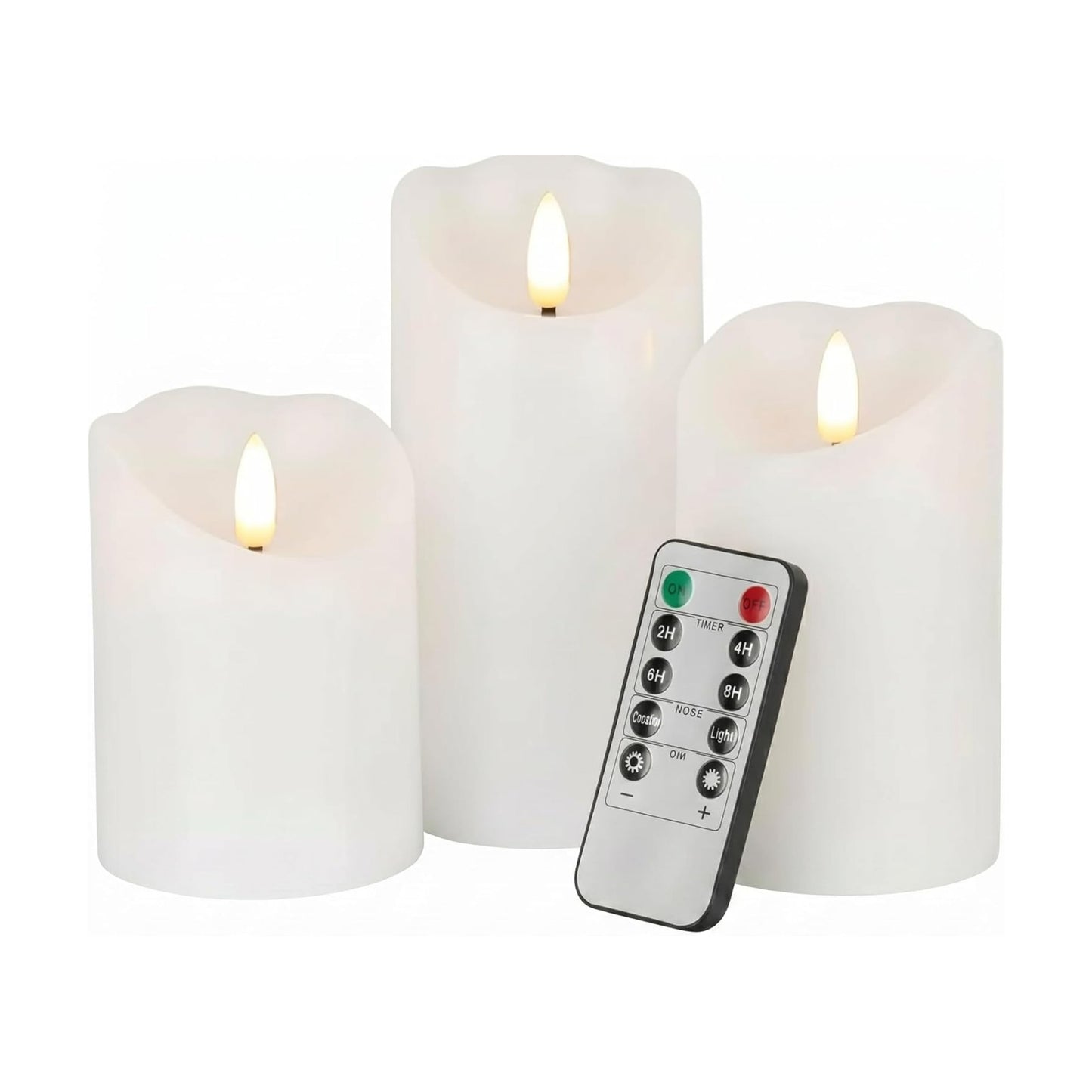 VENTA Set of 3 White Pillar Candles | Real Wax Battery Operated Flickering LED Candles with Remote | Timeless Decor for