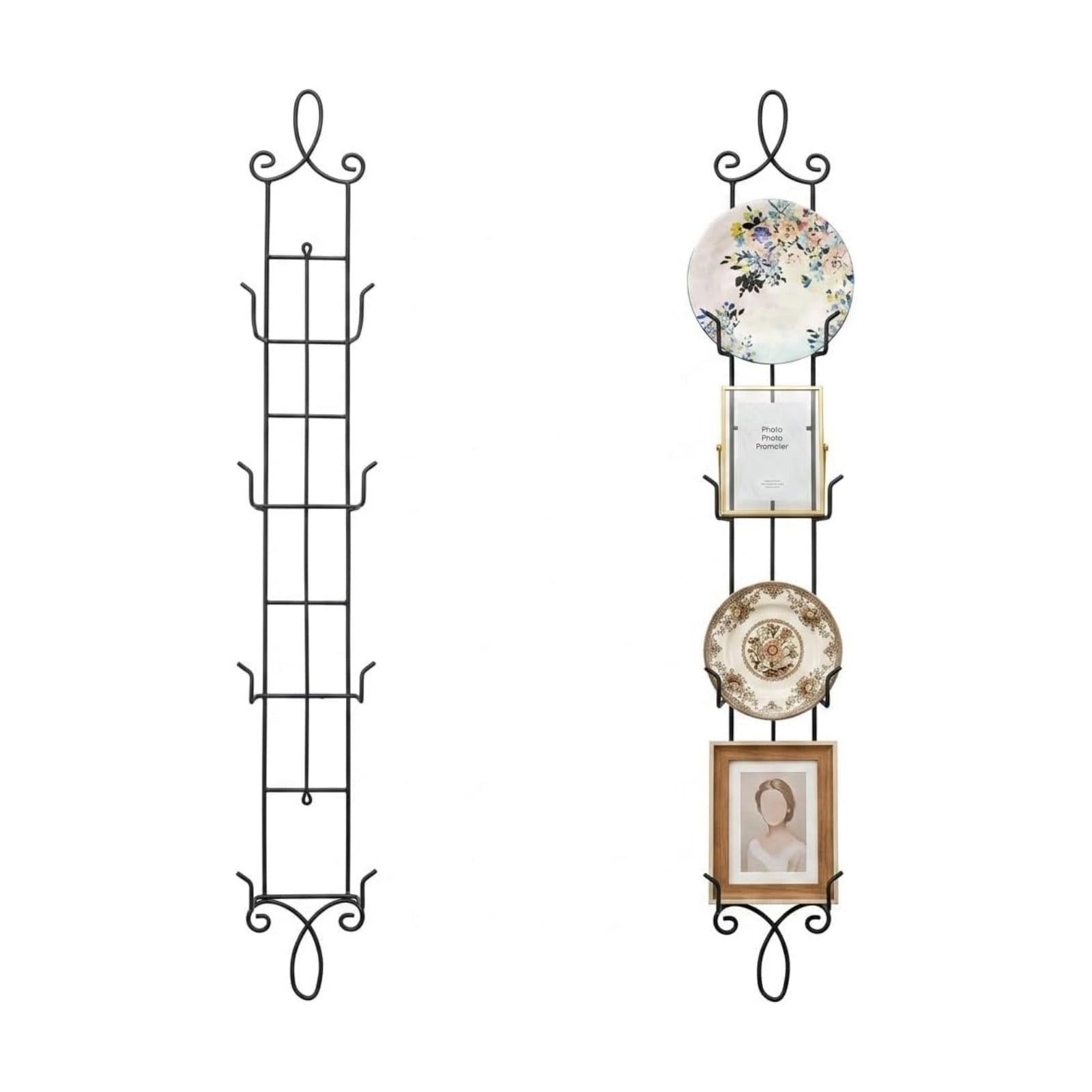 HOHIYA 42" Wall Plate Display Rack 2 Pack 4 Tier Metal Holder Black | Wall-mounted display rack organizes collectible