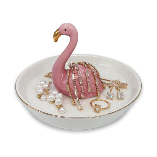 Jewelry Holder & Ceramic Ring Dish / Flamingo / Pink