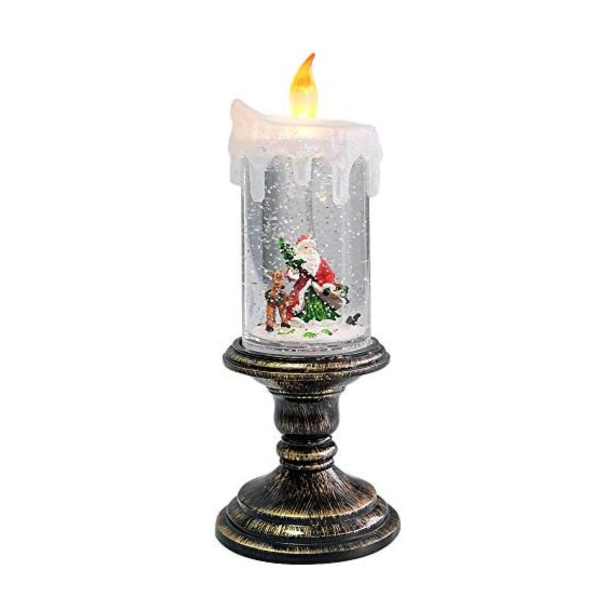 Eldnacele Santa Christmas Snow Globe Flameless Candle Battery Operated