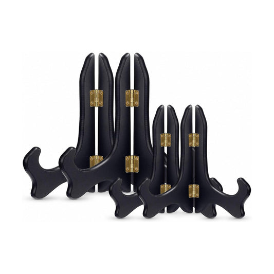 4 Packs and Wooden Display Stand Decorative Plate Stands for Display Picture Frame / Black / 5 Inch