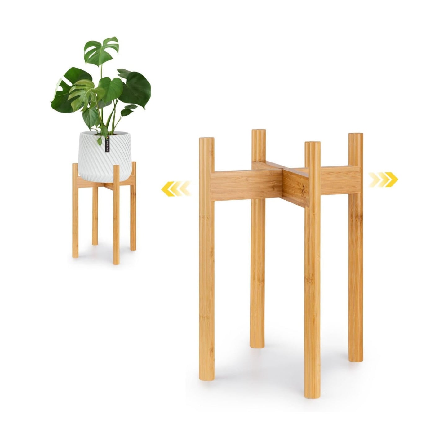 Fox & Fern Large Adjustable Plant Stand Indoor, Bamboo Stand, 8 - 12 Inch | Plug In Design, Holds 200 lbs, Two Heights