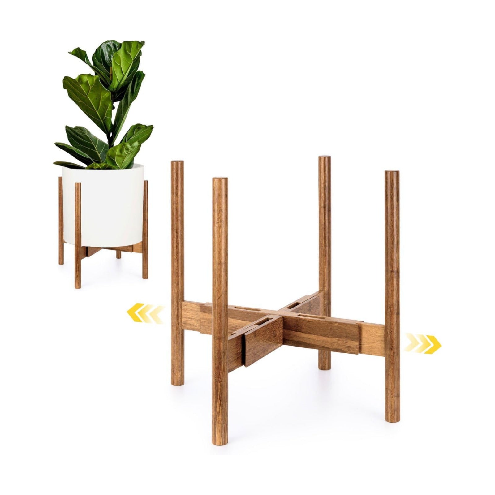 Fox & Fern Large Adjustable Plant Stand Indoor, Bamboo Stand, 11 - 15 Inch | Plug In Design, Holds 200 lbs, Two