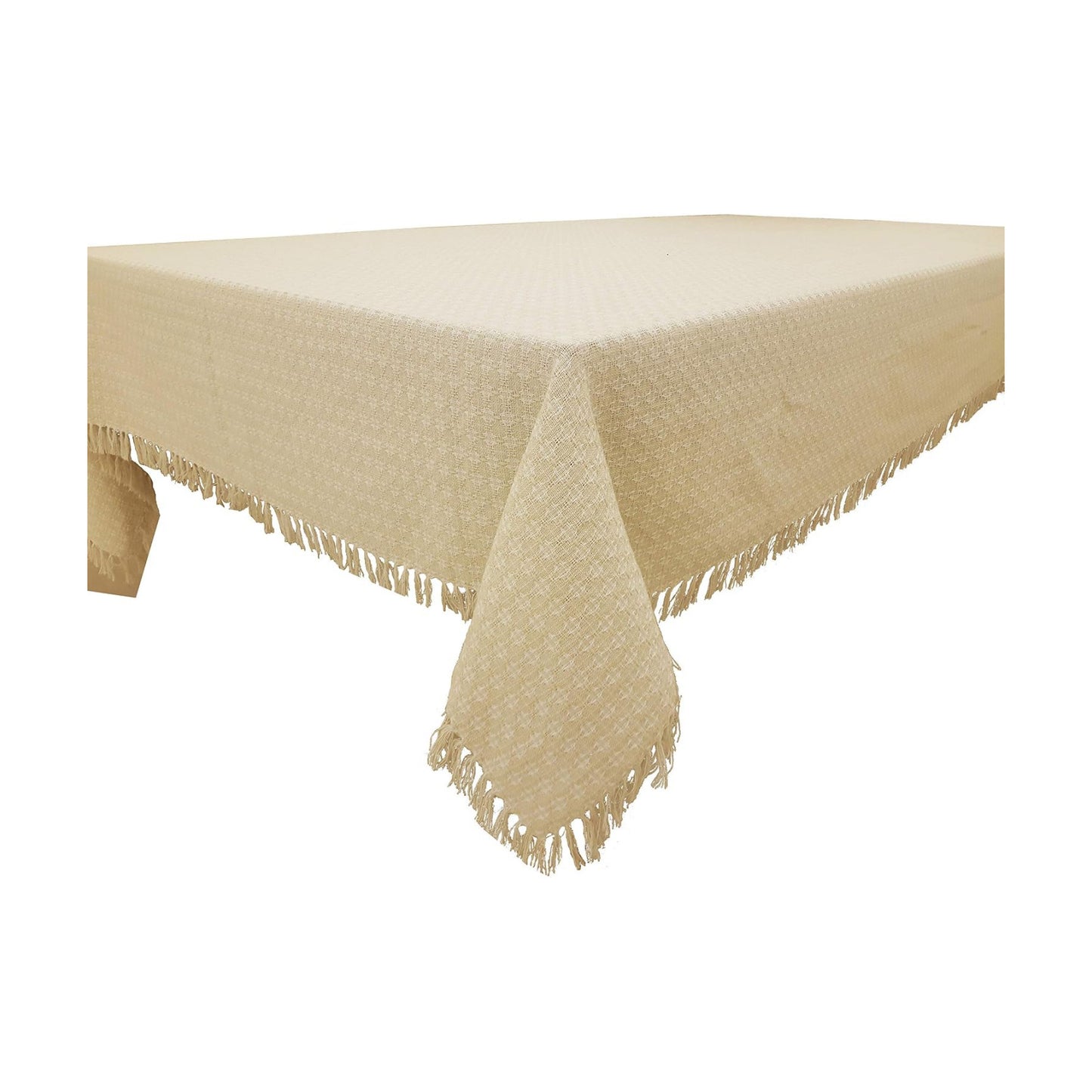 Table Cloth, Natural/Ivory Woven Fringed, 100% Cotton Table Cover, Size 60x102 Inch, Suitable for Formal Dining