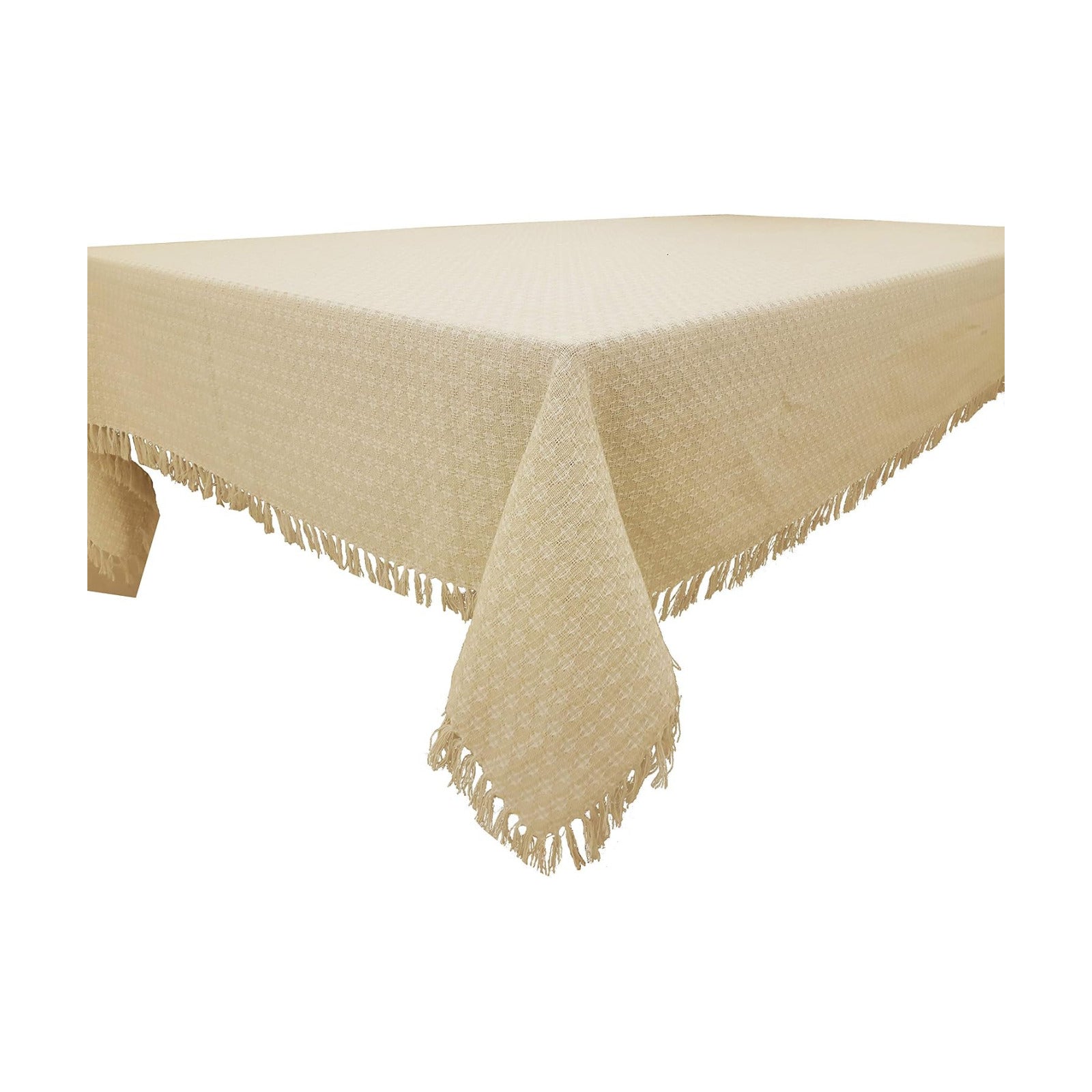Table Cloth, Natural/Ivory Woven Fringed, 100% Cotton Table Cover, Size 60x102 Inch, Suitable for Formal Dining