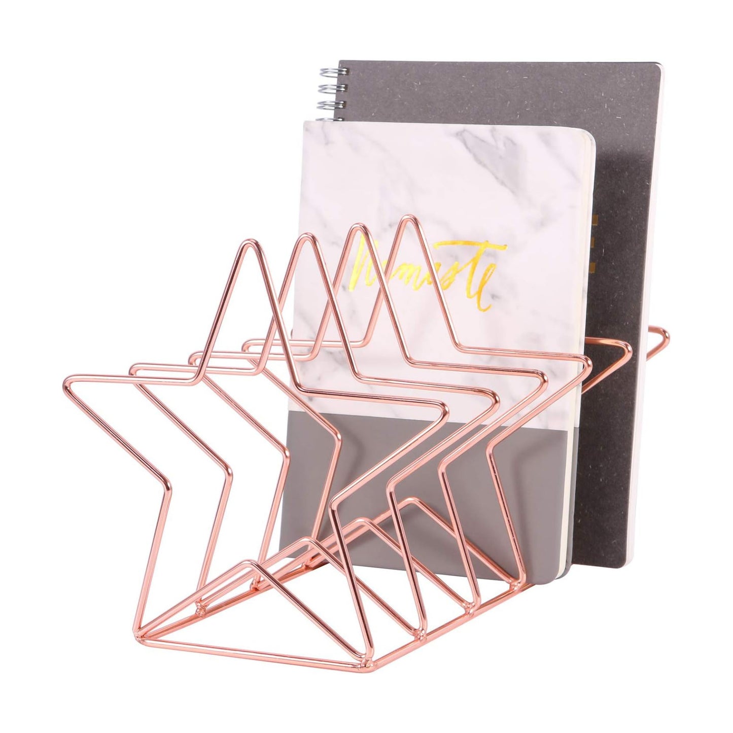 Magazine Holder File Sorter, Metal 5 Slot Desk Organizer Rack for Document, Folder, Letter and Book, Rose Gold