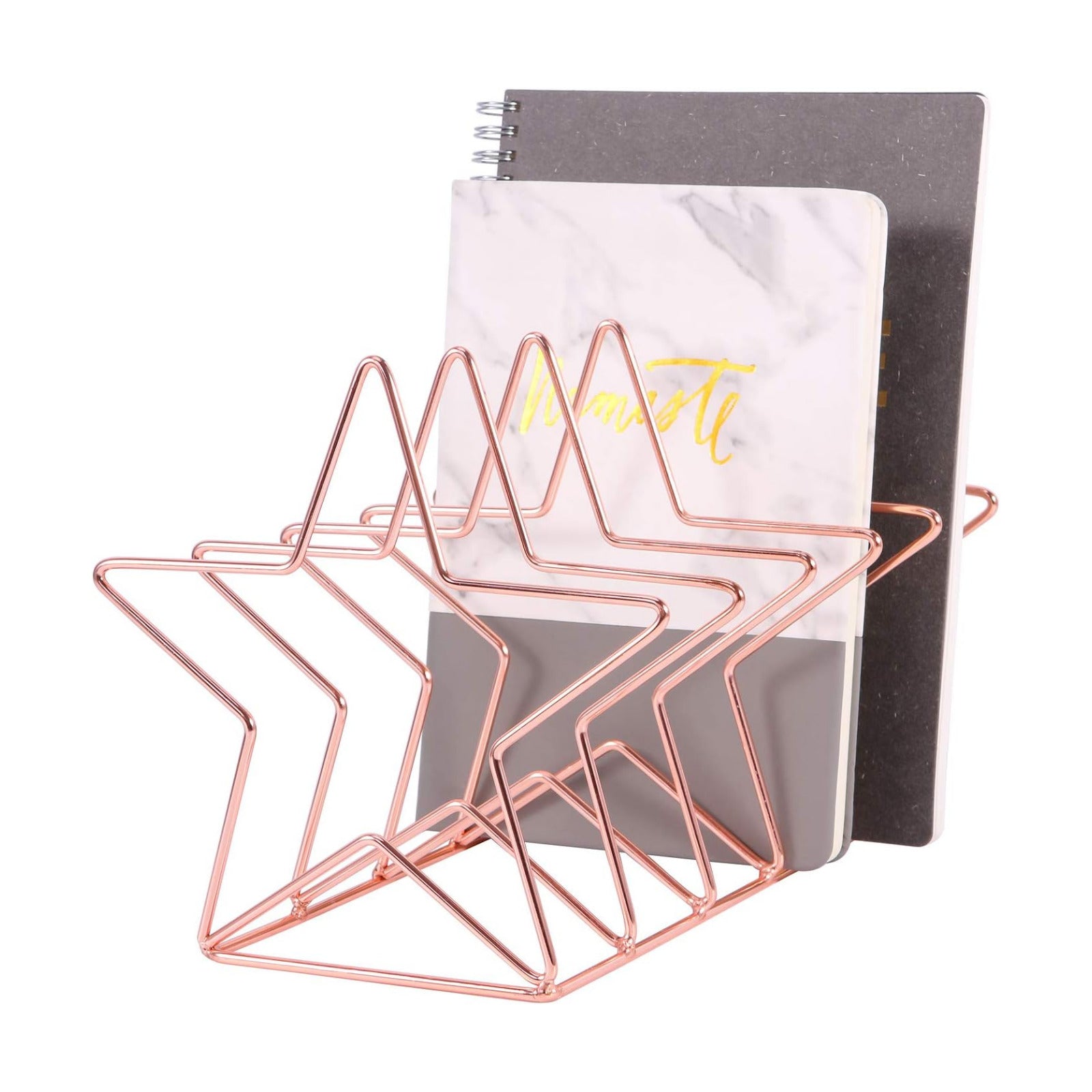 Magazine Holder File Sorter, Metal 5 Slot Desk Organizer Rack for Document, Folder, Letter and Book, Rose Gold