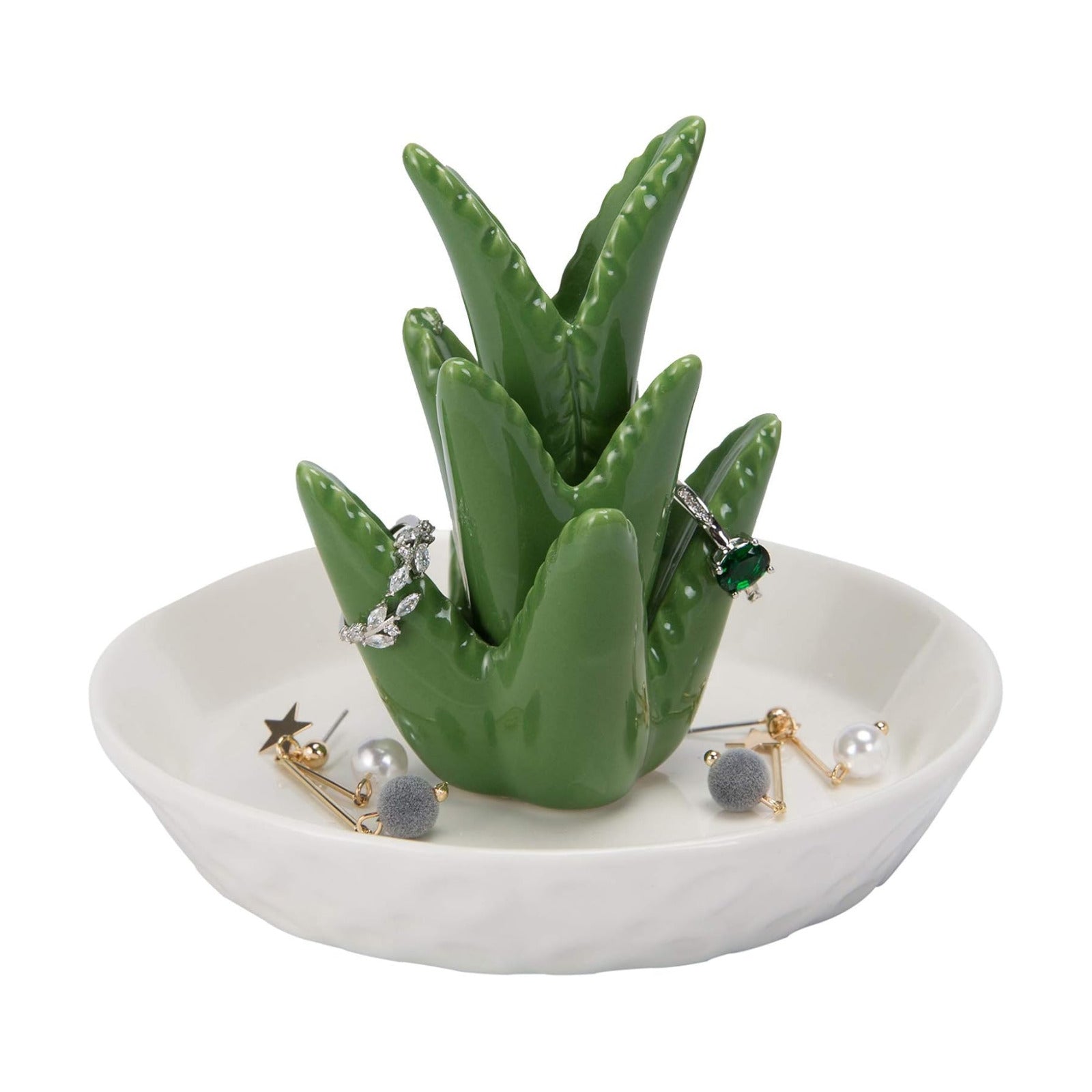 Ceramic Ring Holder / Aloe / White
