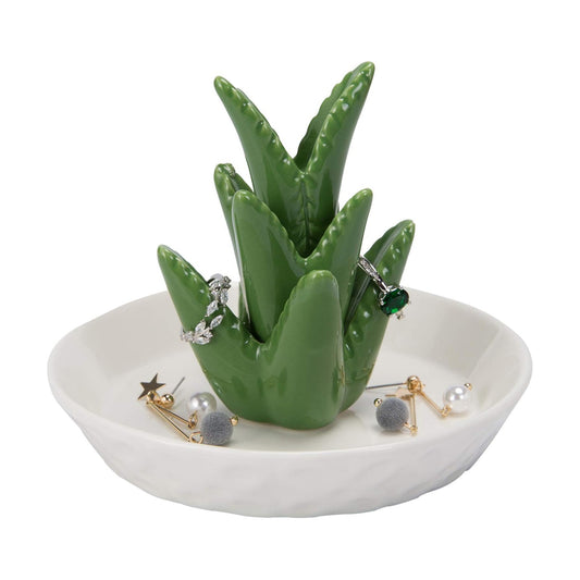 Ceramic Ring Holder / Aloe / White