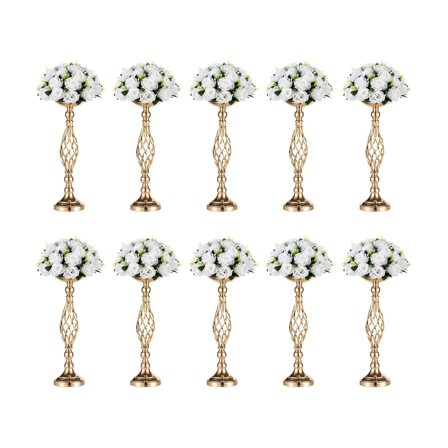NUPTIO Gold Centerpiece Stand for Table, Twist Style, 20.5" Tall, 10 Pcs | Versatile Flower Arrangement, Candle Holder